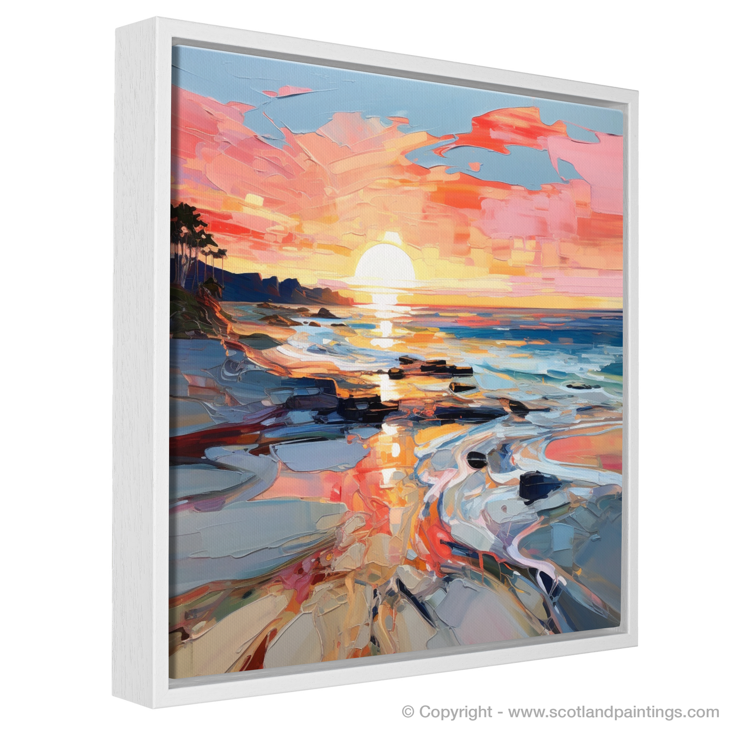 Painting and Art Print of Coral Beach at sunset entitled "Sunset Embrace at Coral Beach".