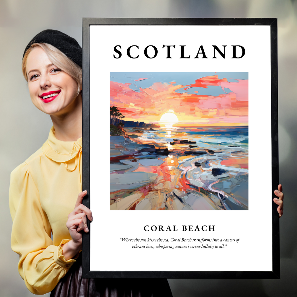 Person holding a poster of Coral Beach