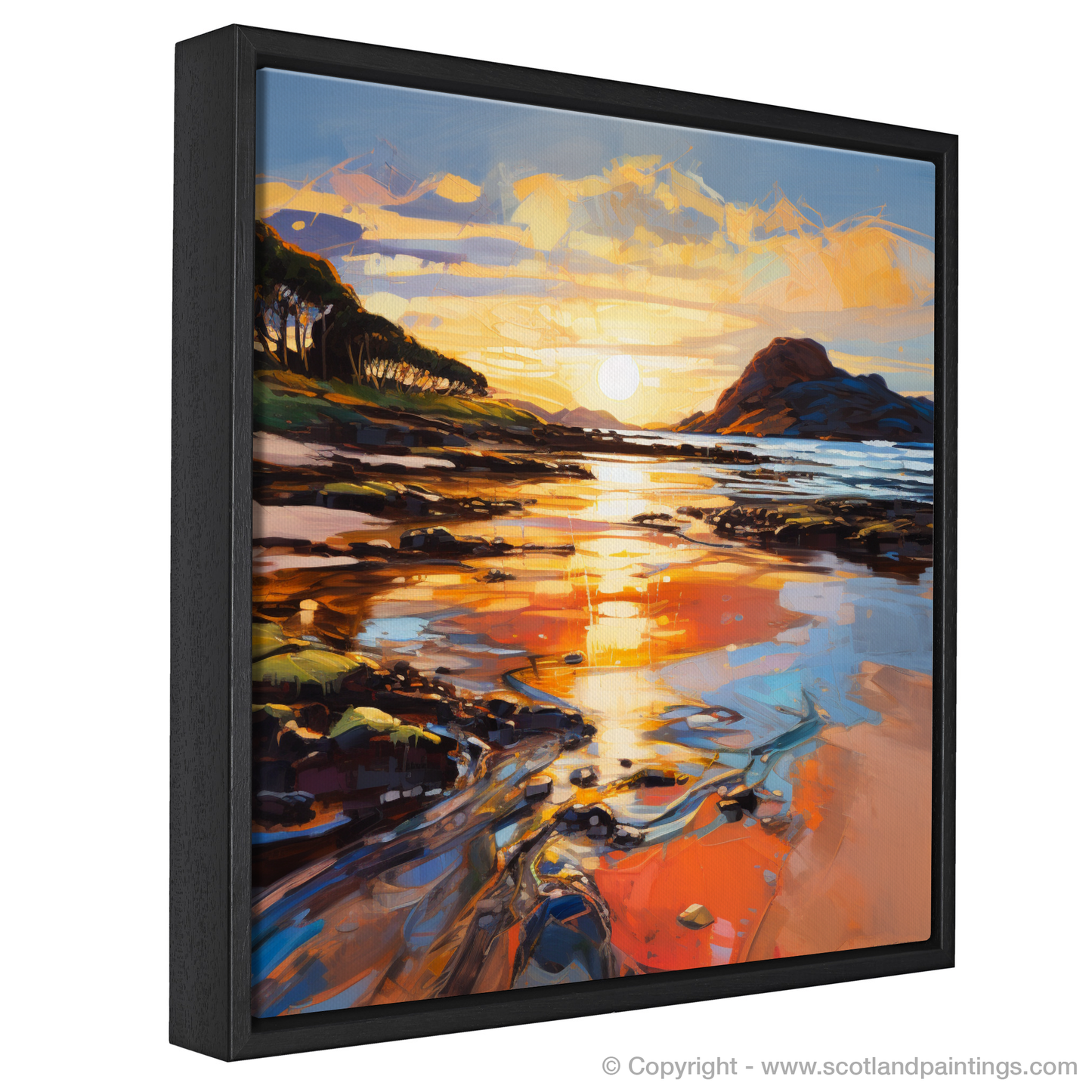 Painting and Art Print of Kiloran Bay at golden hour entitled "Golden Symphony at Kiloran Bay".