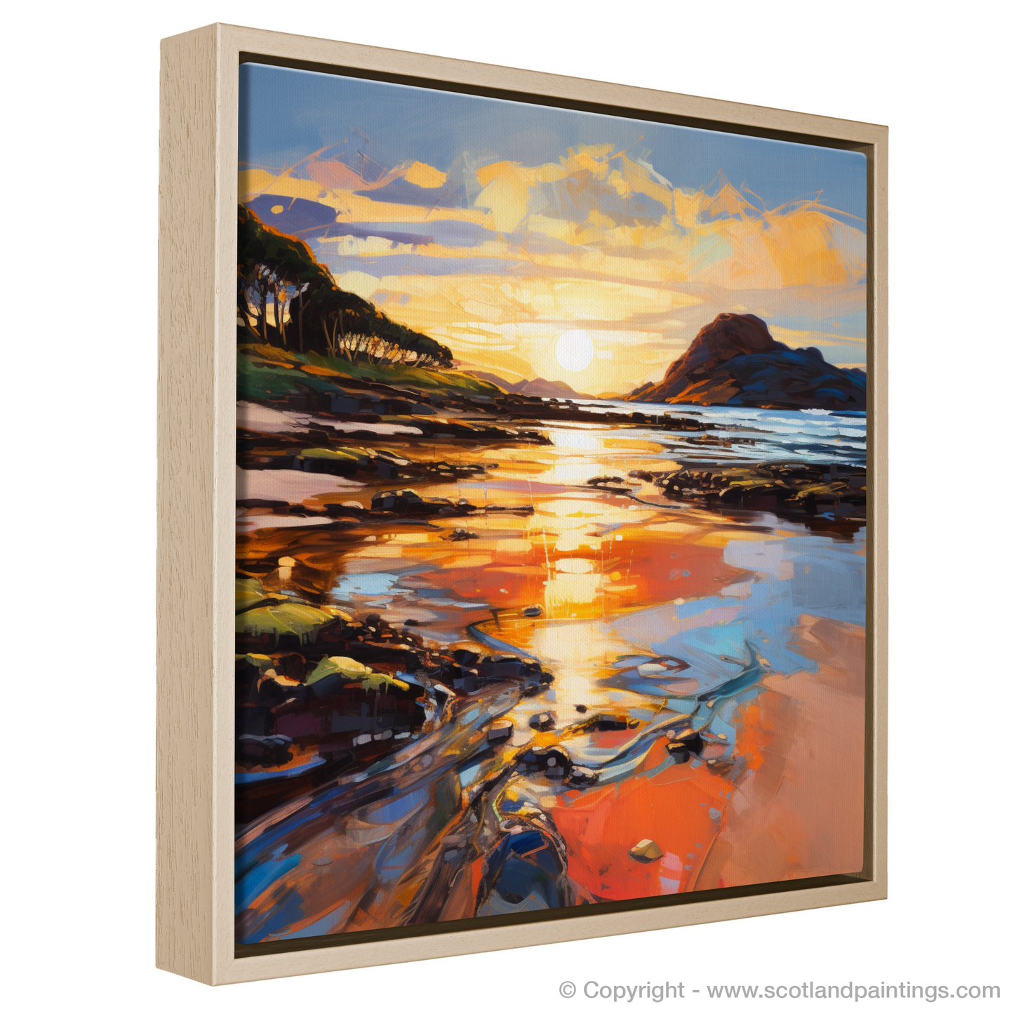 Painting and Art Print of Kiloran Bay at golden hour entitled "Golden Symphony at Kiloran Bay".