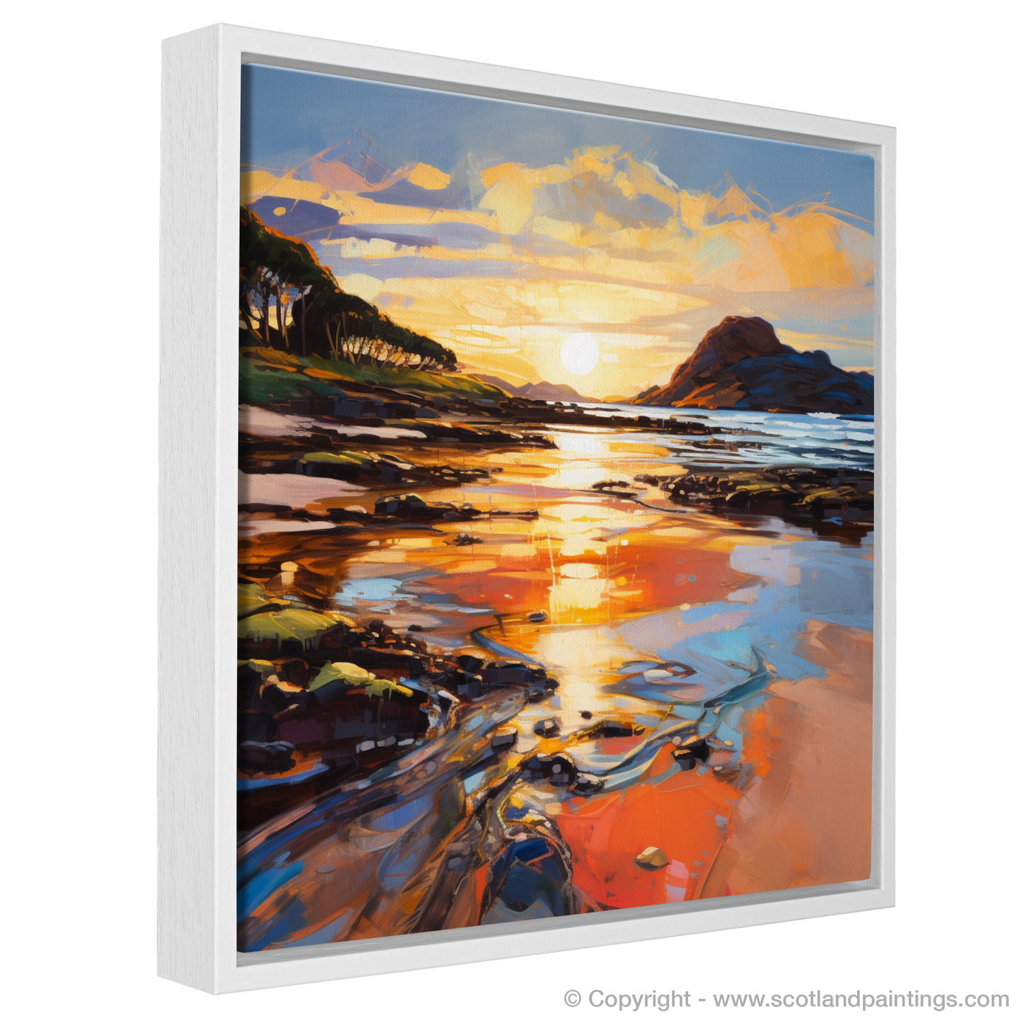 Painting and Art Print of Kiloran Bay at golden hour entitled "Golden Symphony at Kiloran Bay".