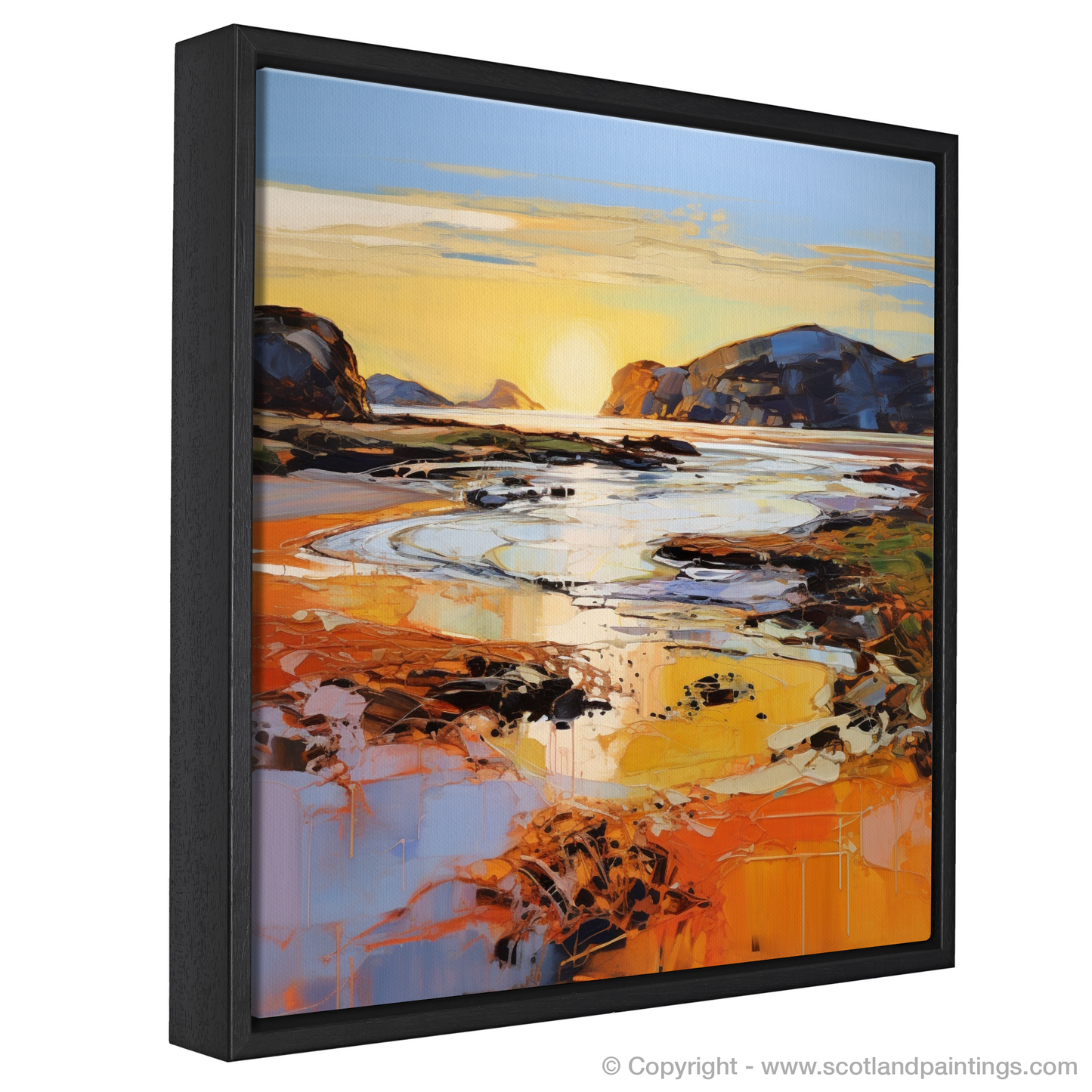 Painting and Art Print of Kiloran Bay at golden hour entitled "Golden Hour at Kiloran Bay: An Expressionist Escape".
