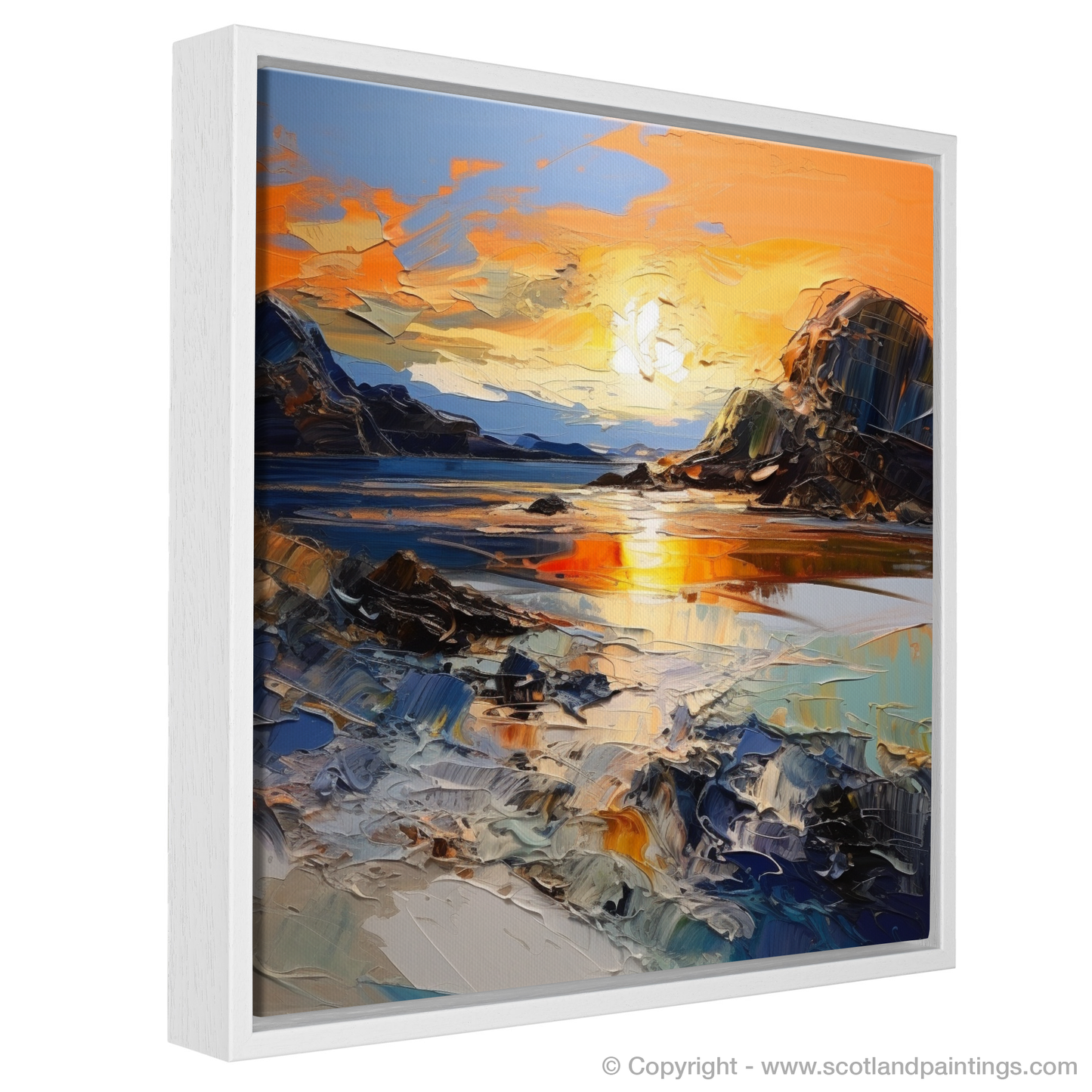 Painting and Art Print of Kiloran Bay at golden hour entitled "Golden Hour Majesty at Kiloran Bay".