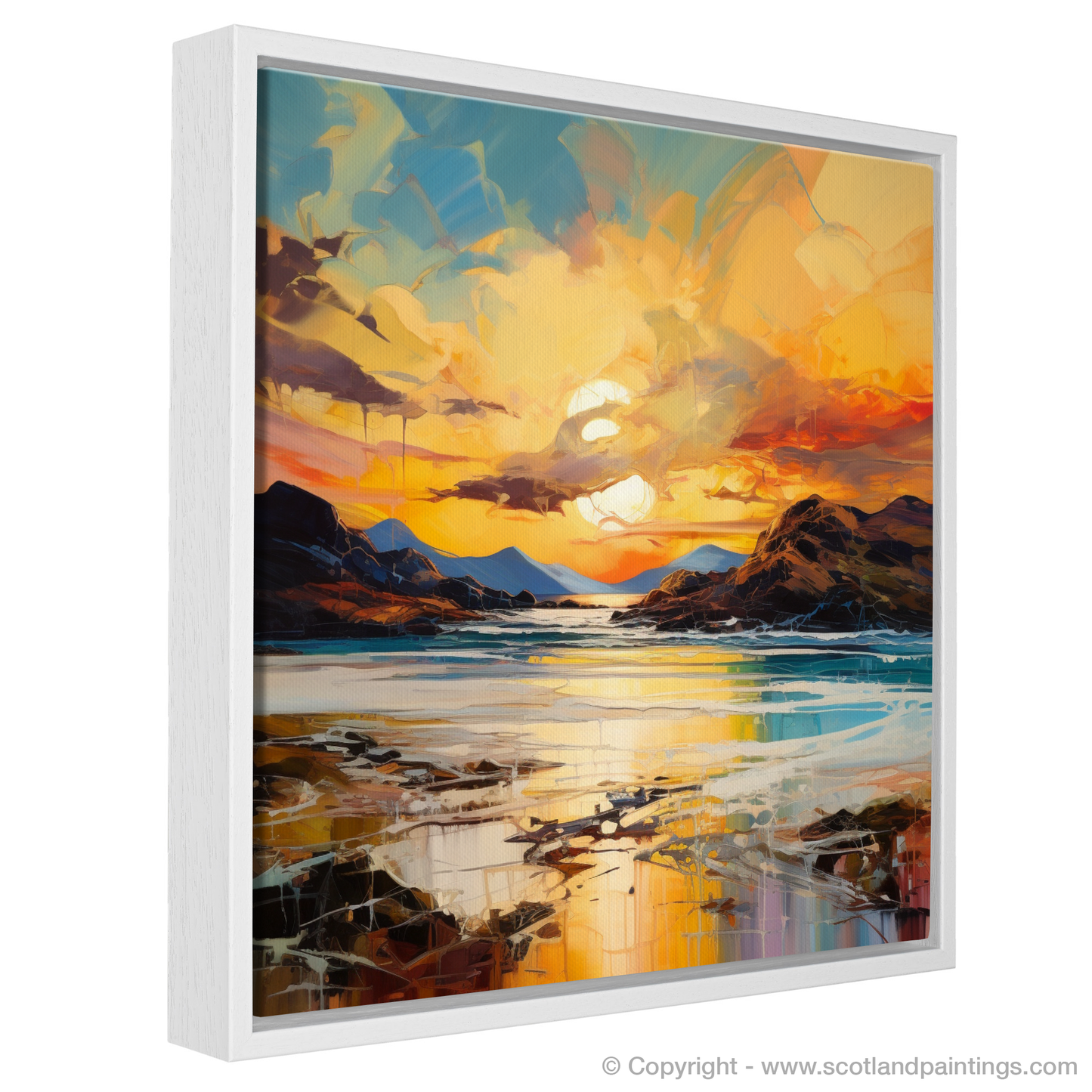 Painting and Art Print of Kiloran Bay at golden hour entitled "Golden Symphony of Kiloran Bay".