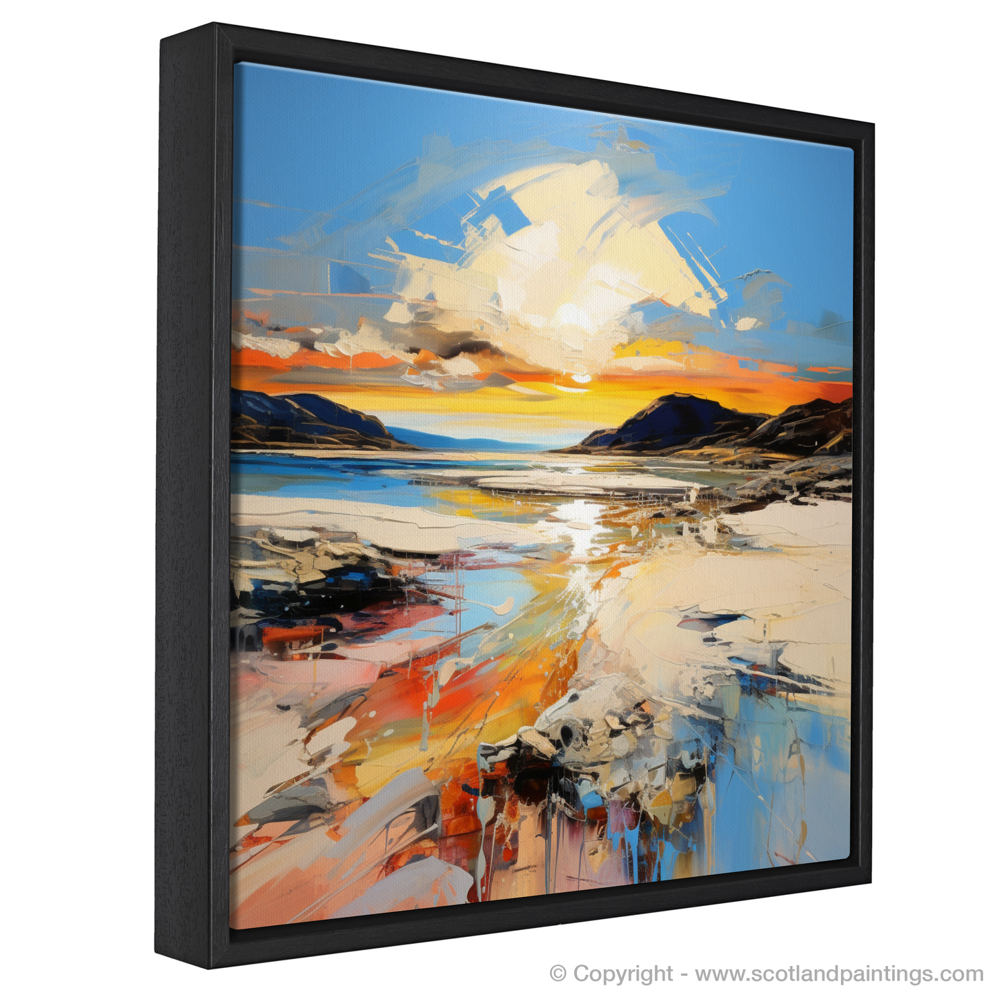 Painting and Art Print of Traigh Mhor at golden hour entitled "Golden Hour at Traigh Mhor: An Expressionist Panorama".