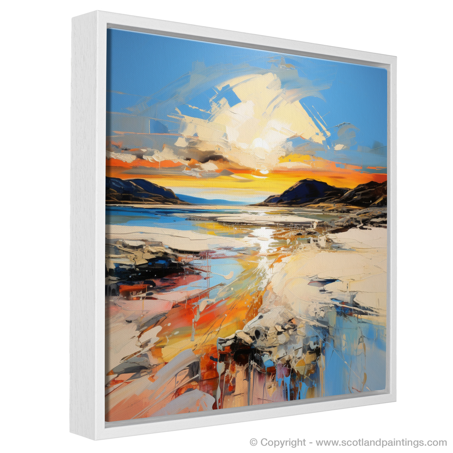 Painting and Art Print of Traigh Mhor at golden hour entitled "Golden Hour at Traigh Mhor: An Expressionist Panorama".