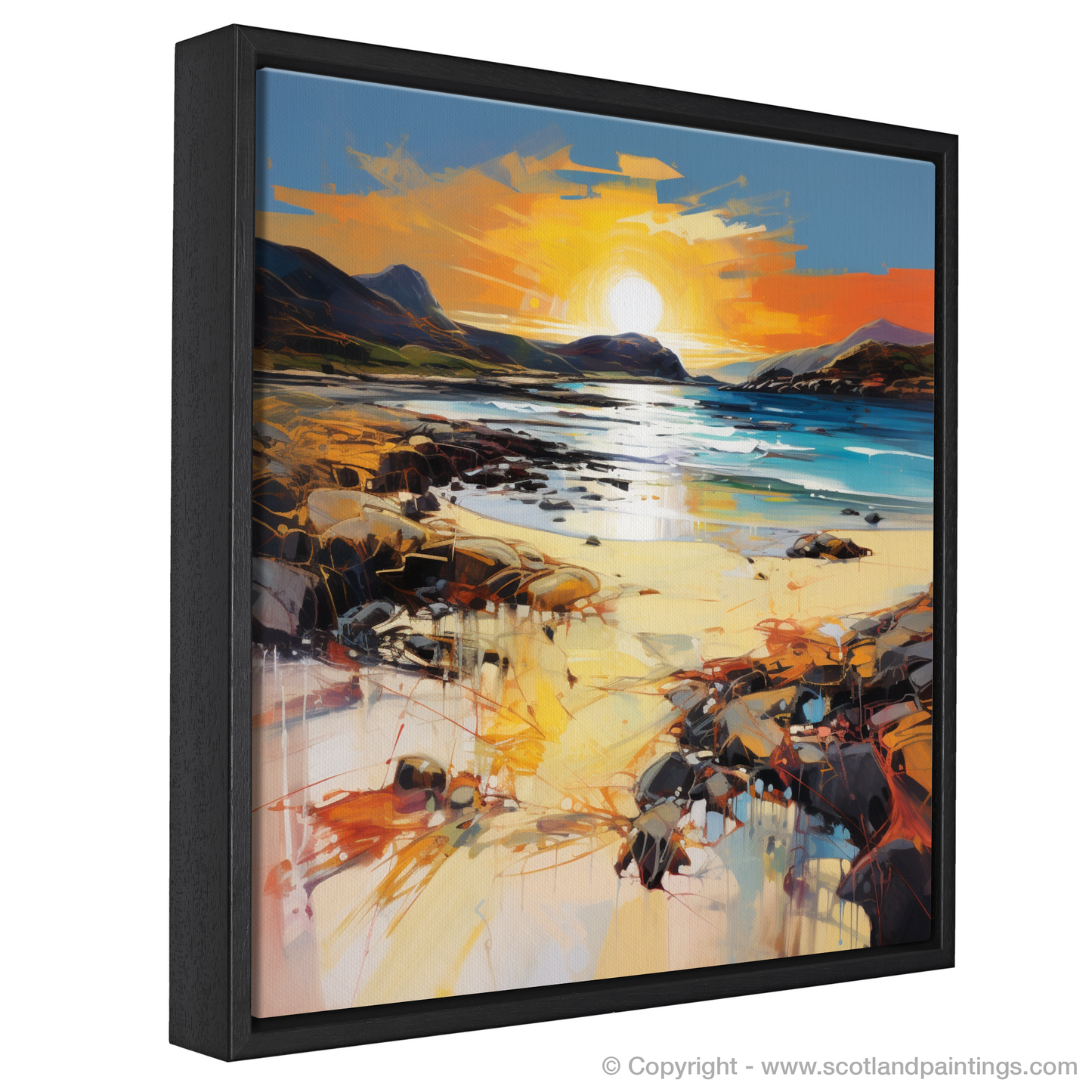 Painting and Art Print of Traigh Mhor at golden hour entitled "Golden Hour at Traigh Mhor: An Expressionist Ode to Scottish Beaches".