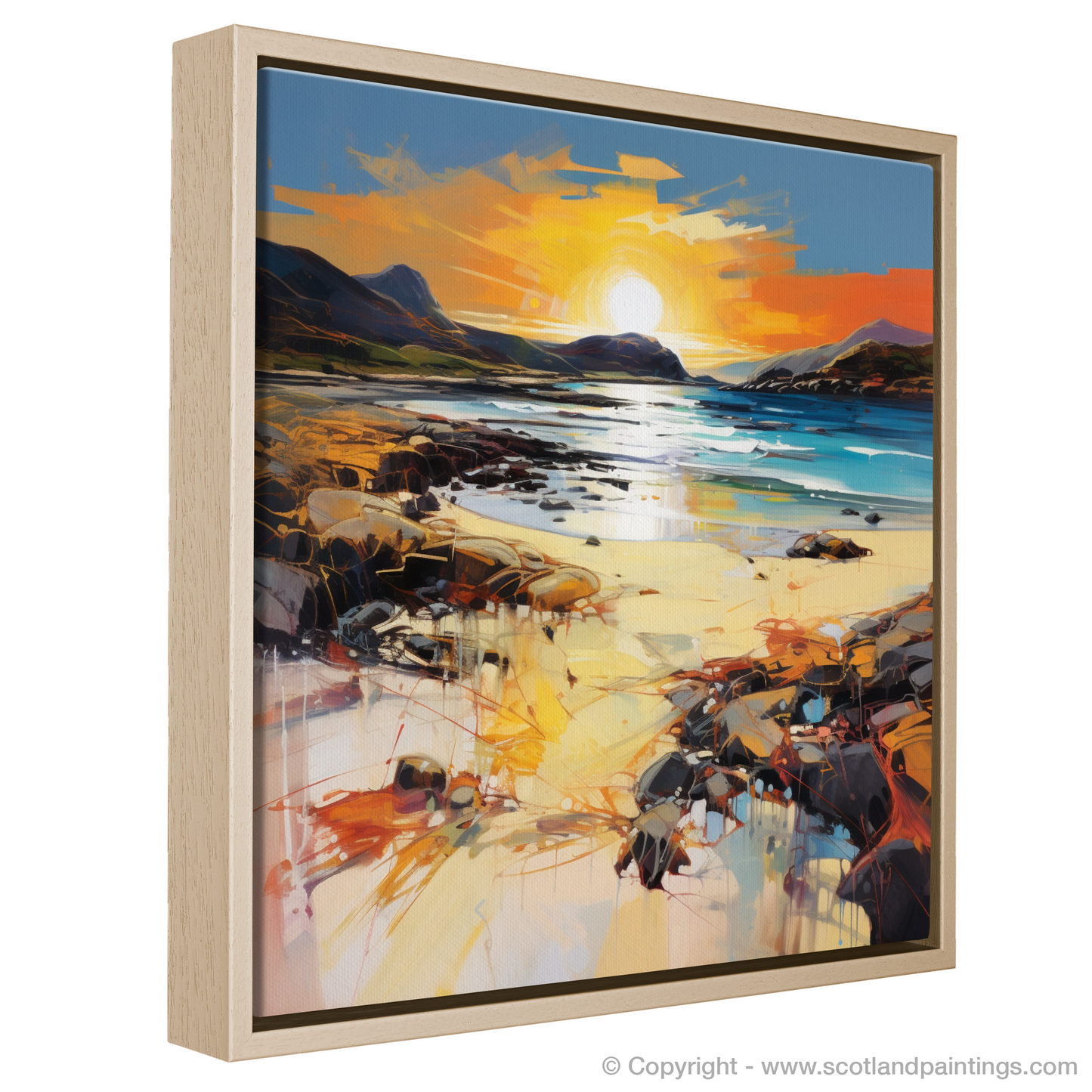 Painting and Art Print of Traigh Mhor at golden hour entitled "Golden Hour at Traigh Mhor: An Expressionist Ode to Scottish Beaches".