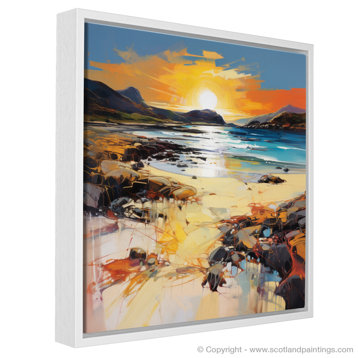 Painting and Art Print of Traigh Mhor at golden hour entitled "Golden Hour at Traigh Mhor: An Expressionist Ode to Scottish Beaches".