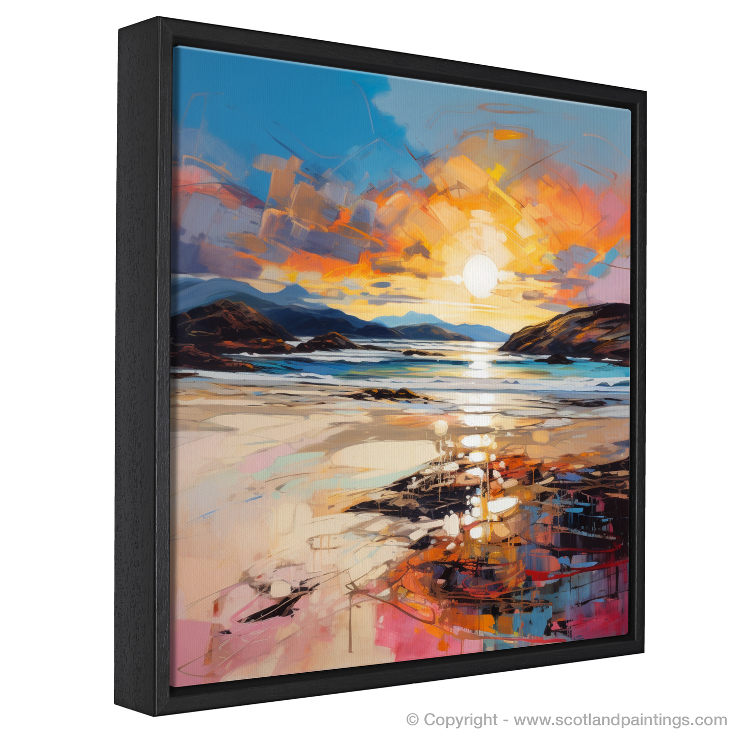 Painting and Art Print of Traigh Mhor at golden hour entitled "Golden Hour at Traigh Mhor: An Expressionist Tribute".