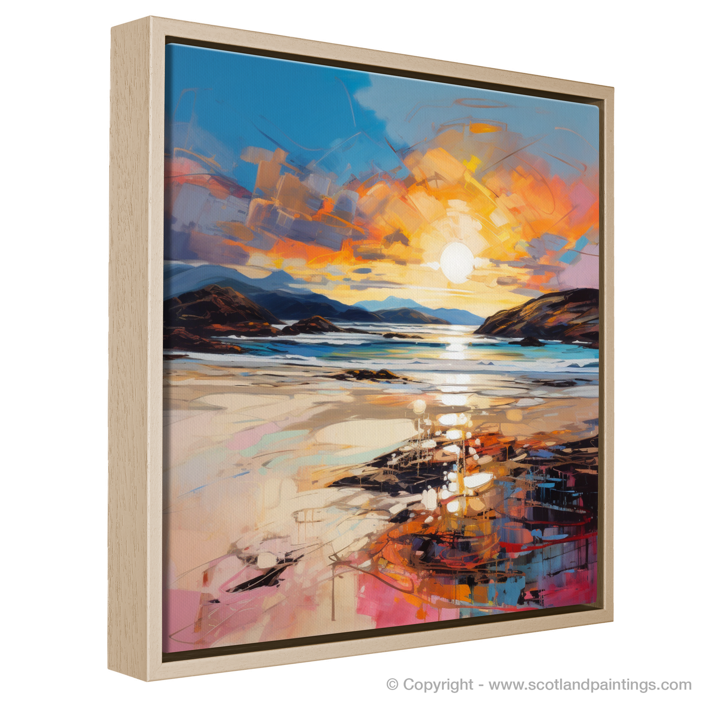 Painting and Art Print of Traigh Mhor at golden hour entitled "Golden Hour at Traigh Mhor: An Expressionist Tribute".