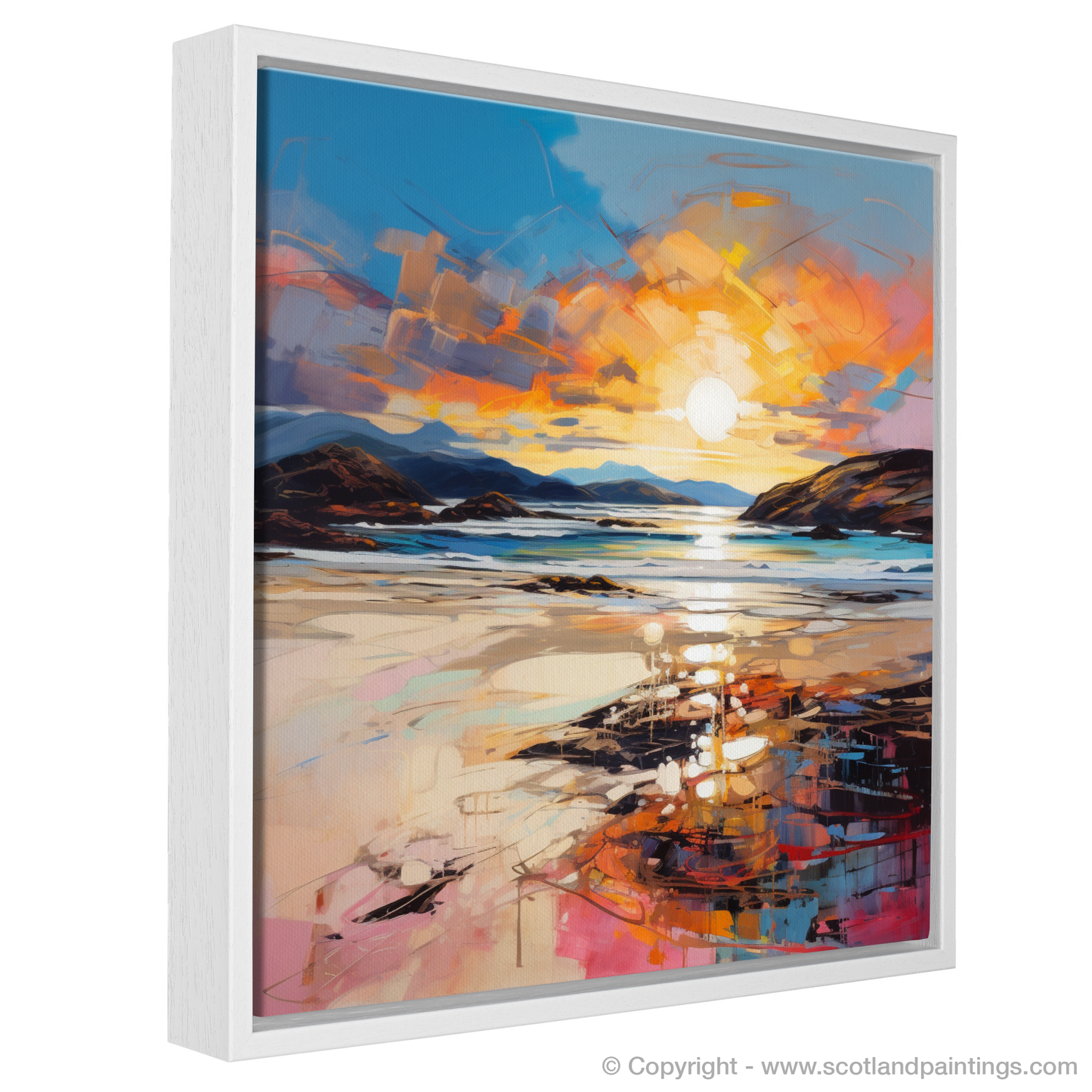 Painting and Art Print of Traigh Mhor at golden hour entitled "Golden Hour at Traigh Mhor: An Expressionist Tribute".