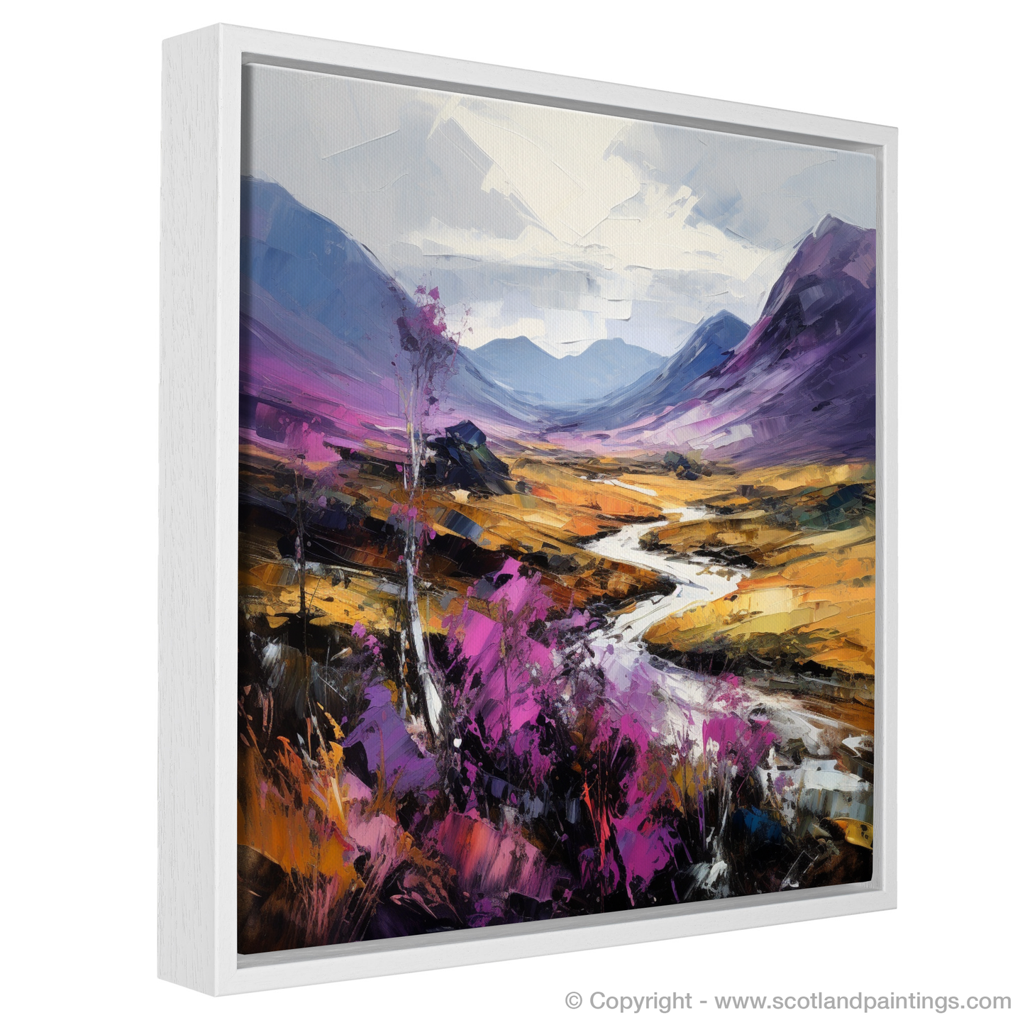 Painting and Art Print of Purple heather in Glencoe entitled "Heather Hues of Glencoe - An Expressionist Ode".