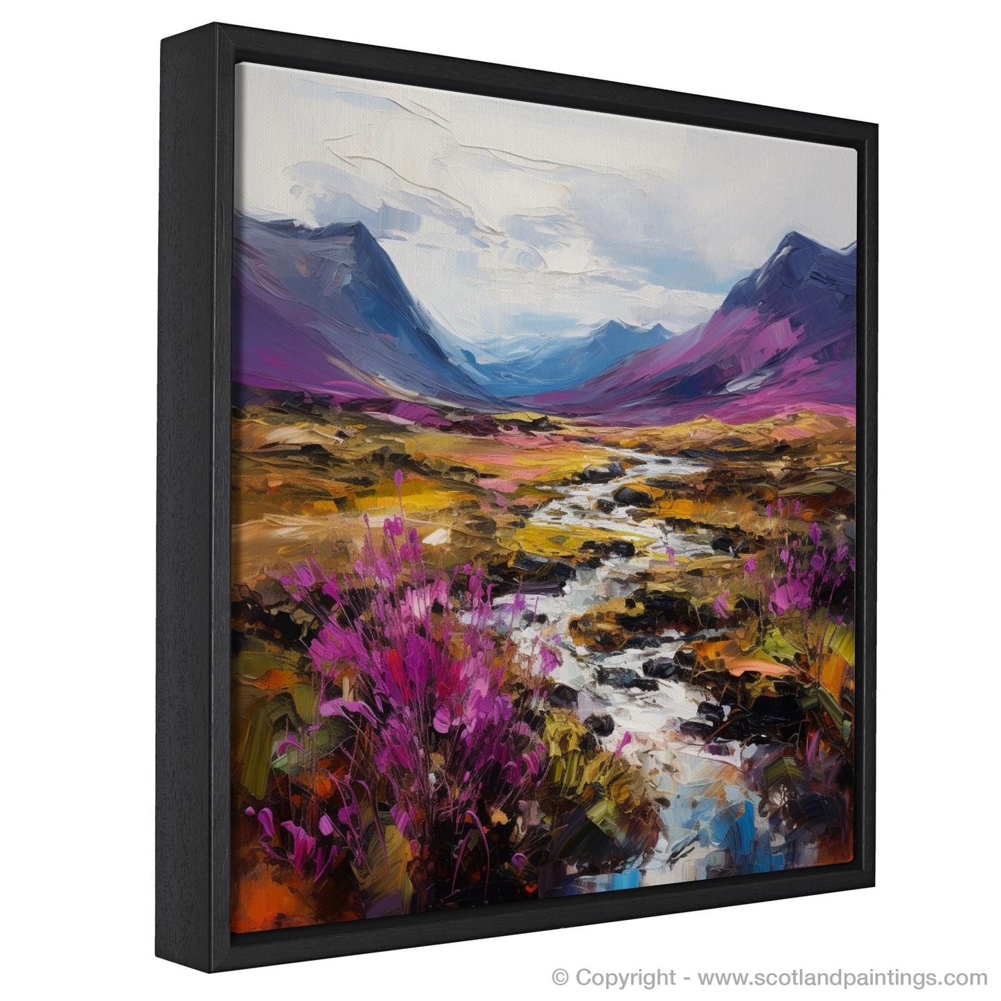 Painting and Art Print of Purple heather in Glencoe entitled "Heather's Embrace: An Expressionist Homage to Glencoe".