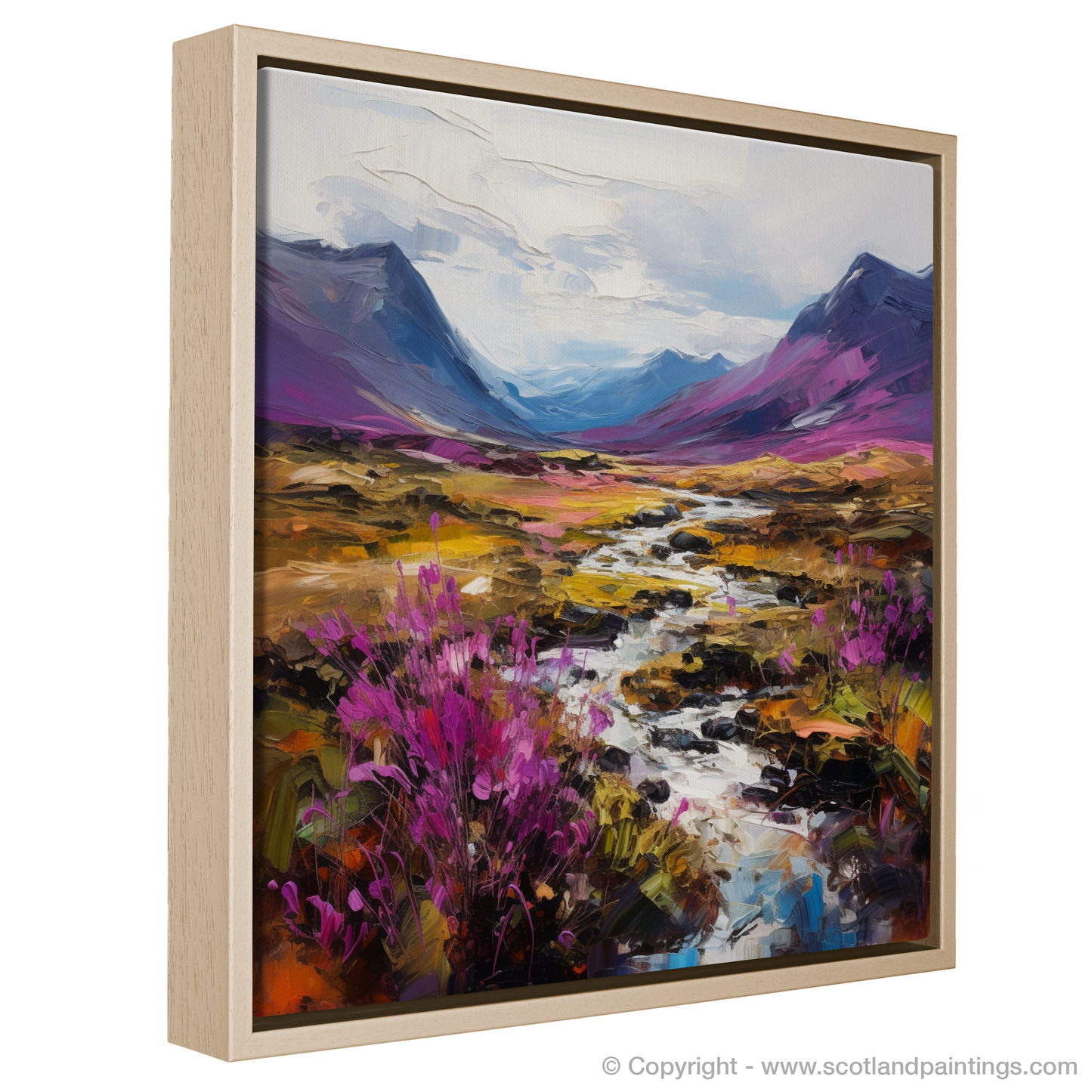 Painting and Art Print of Purple heather in Glencoe entitled "Heather's Embrace: An Expressionist Homage to Glencoe".