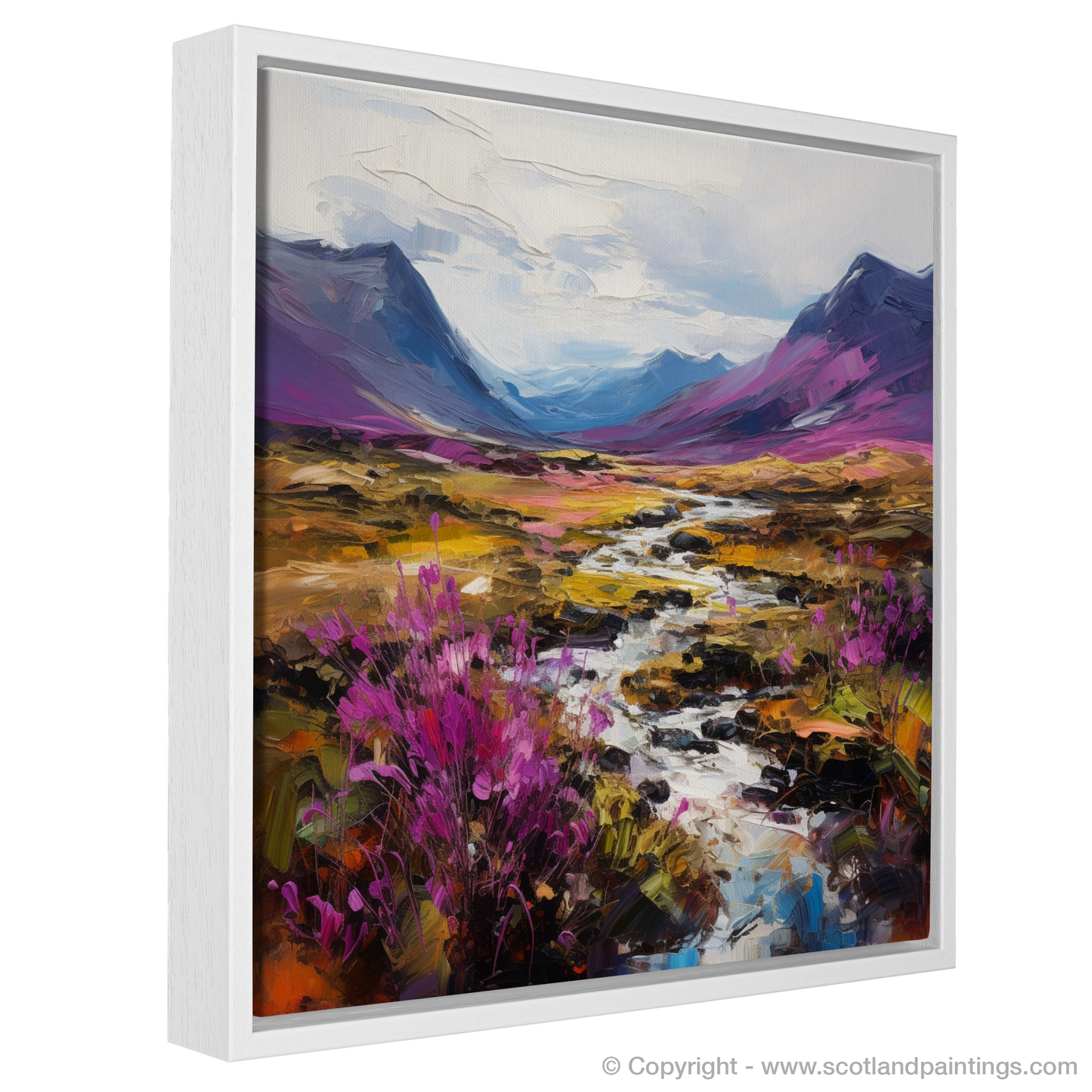 Painting and Art Print of Purple heather in Glencoe entitled "Heather's Embrace: An Expressionist Homage to Glencoe".