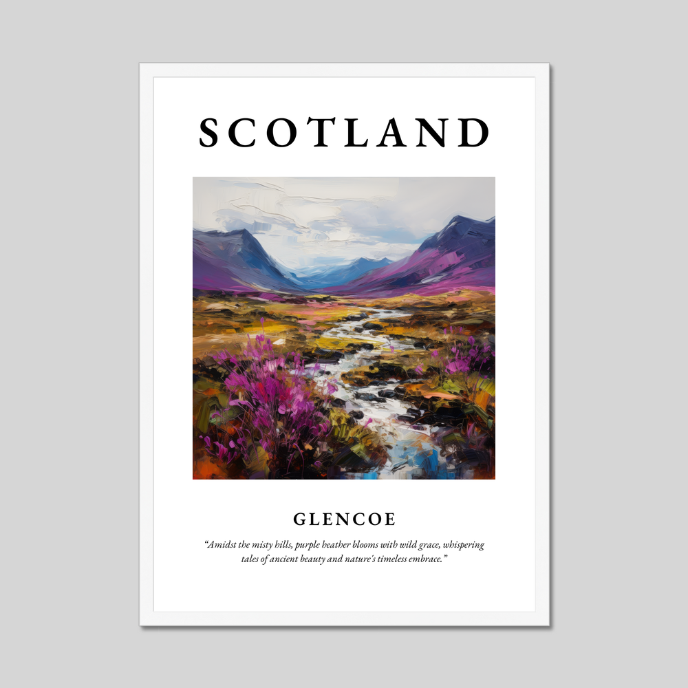 Poster in a white frame with the word Scotland