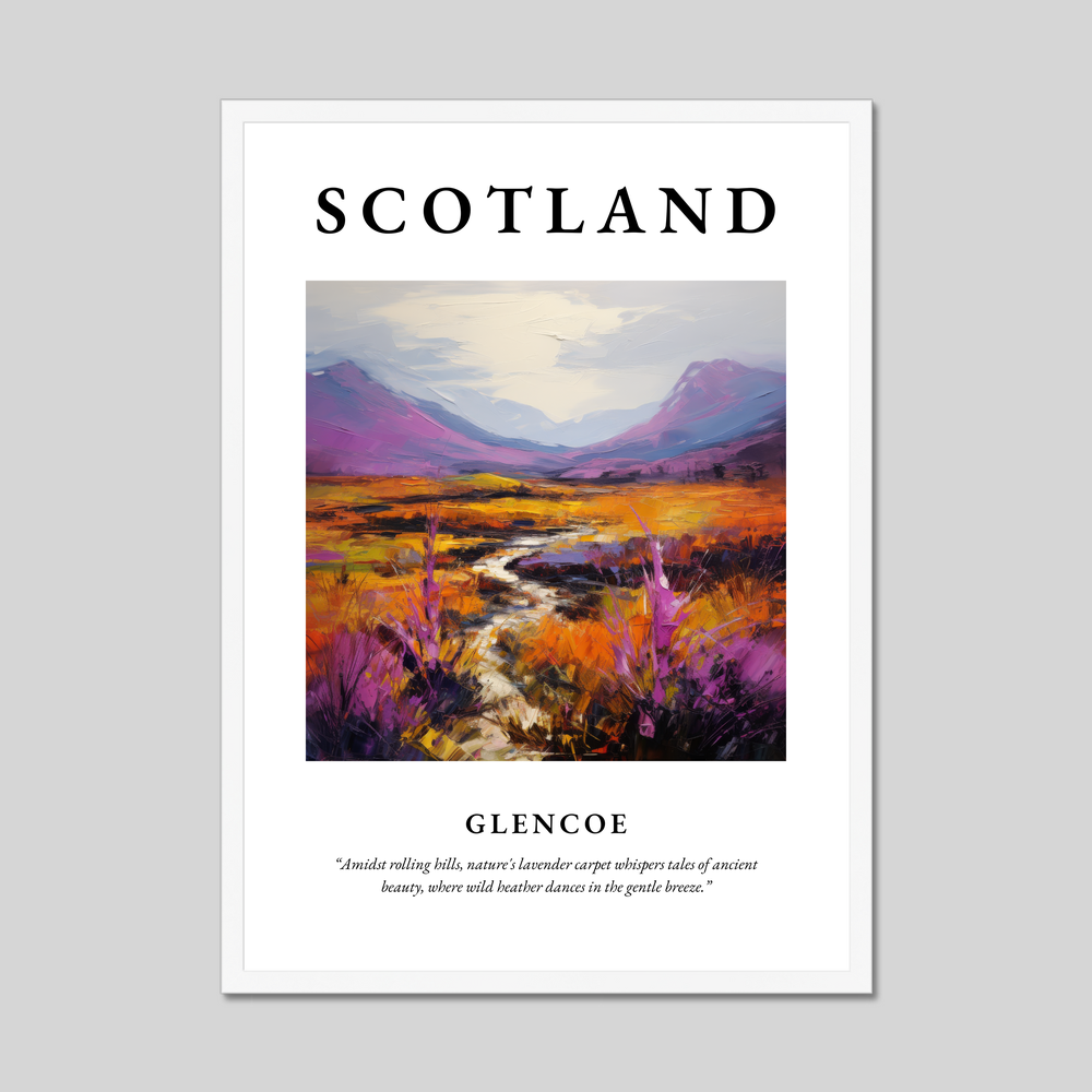 Poster in a white frame with the word Scotland