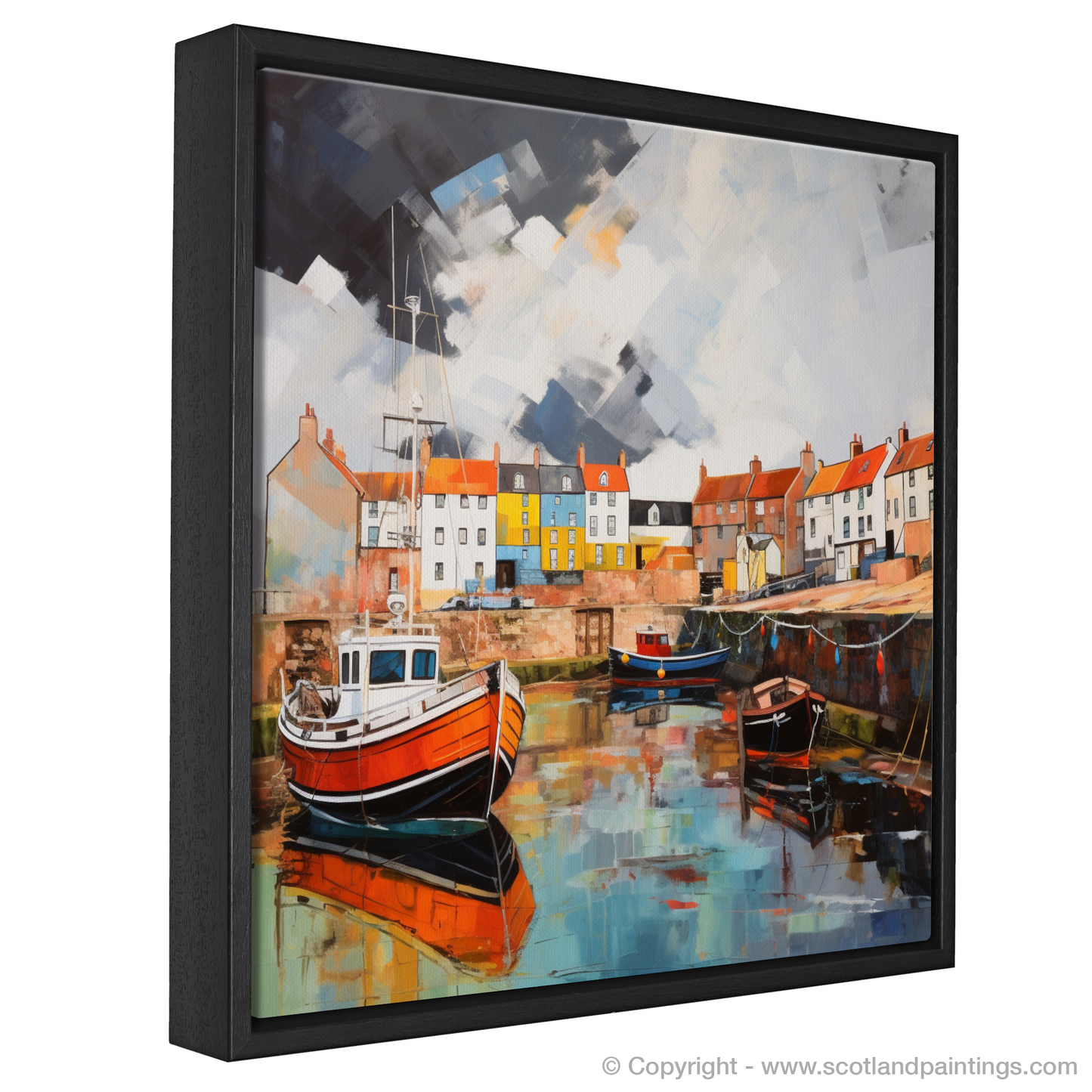 Painting and Art Print of St Monans Harbour with a stormy sky entitled "Stormy Serenade at St Monans Harbour".