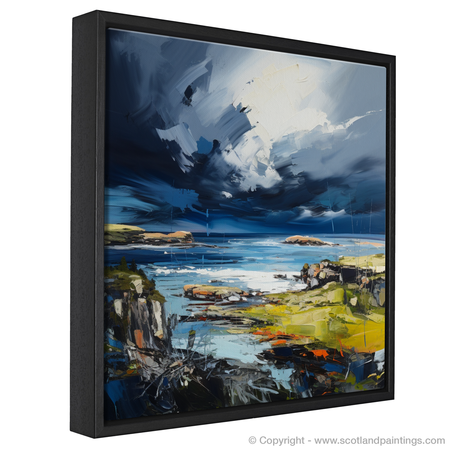 Painting and Art Print of Ardalanish Bay with a stormy sky entitled "Storm Dance at Ardalanish Bay".