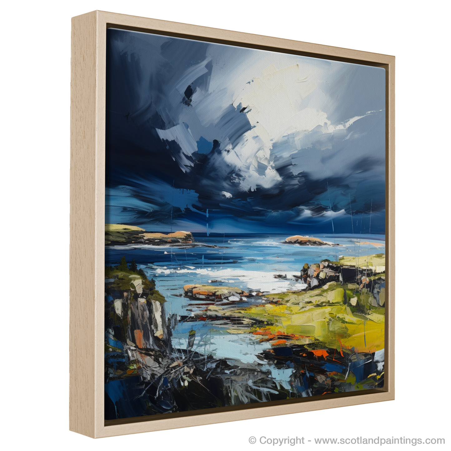 Painting and Art Print of Ardalanish Bay with a stormy sky entitled "Storm Dance at Ardalanish Bay".