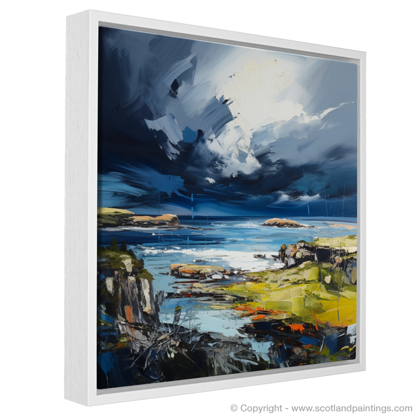 Painting and Art Print of Ardalanish Bay with a stormy sky entitled "Storm Dance at Ardalanish Bay".