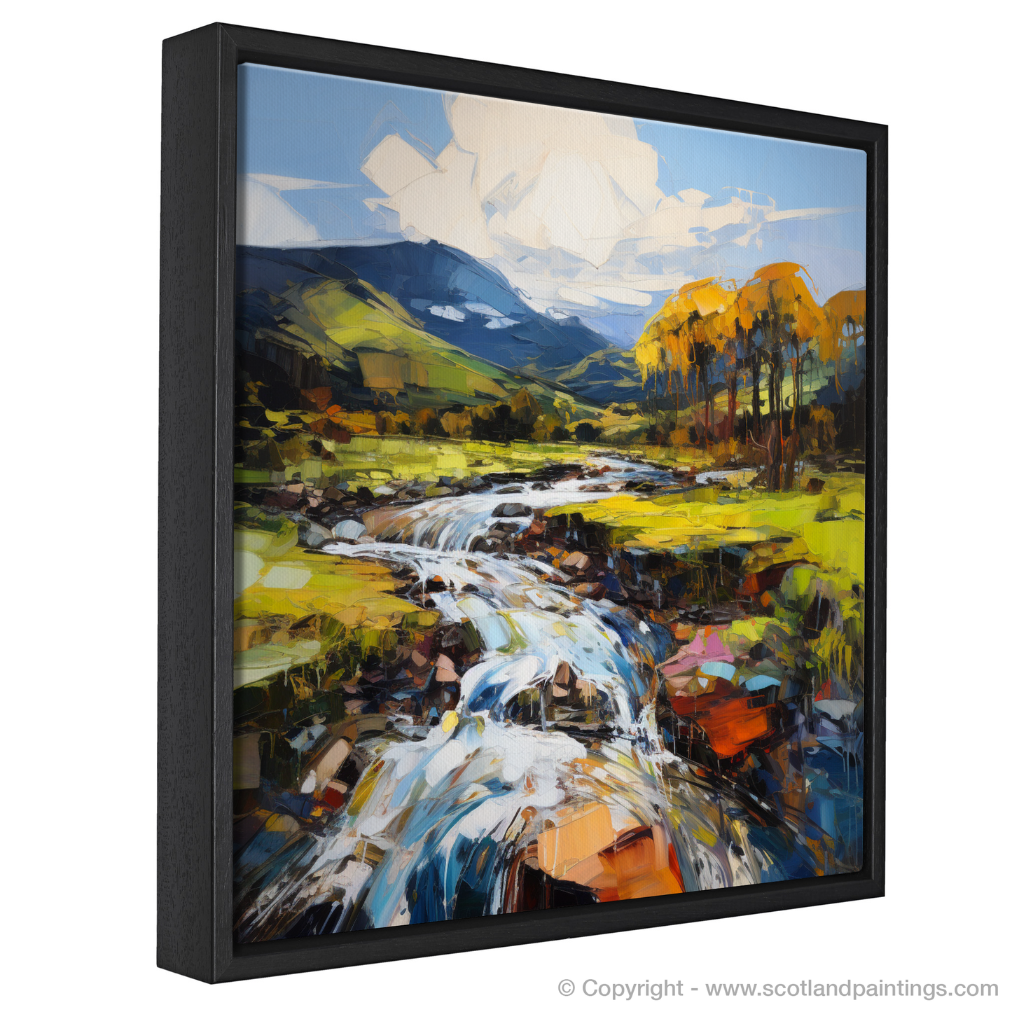 Painting and Art Print of River Carron, Ross-shire entitled "Carron's Vibrant Flow: An Expressionist Ode to Ross-shire".