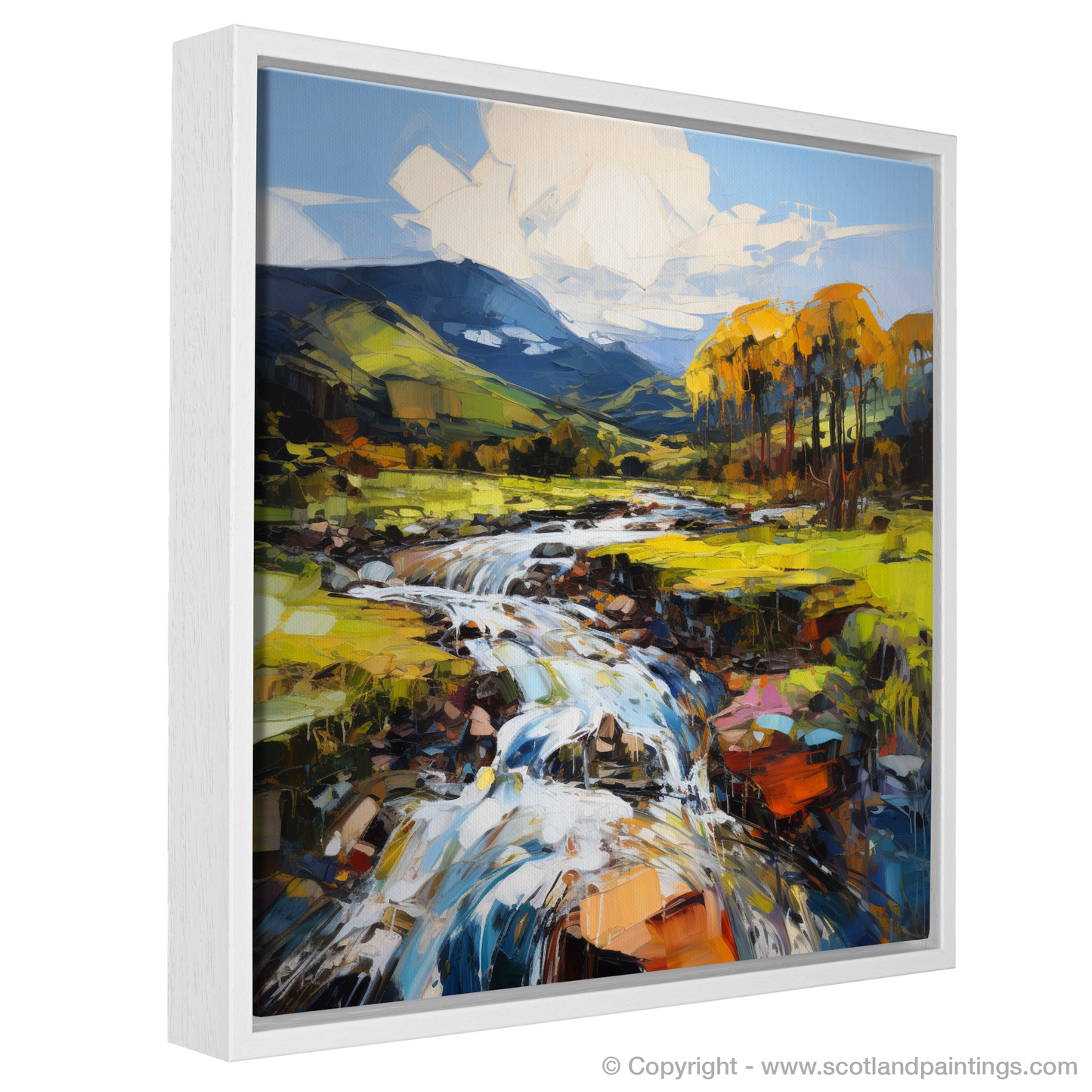 Painting and Art Print of River Carron, Ross-shire entitled "Carron's Vibrant Flow: An Expressionist Ode to Ross-shire".