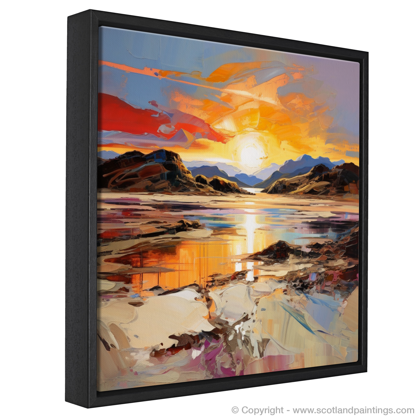 Painting and Art Print of Silver Sands of Morar at sunset entitled "Golden Hour at Silver Sands: An Expressionist Ode to Morar".