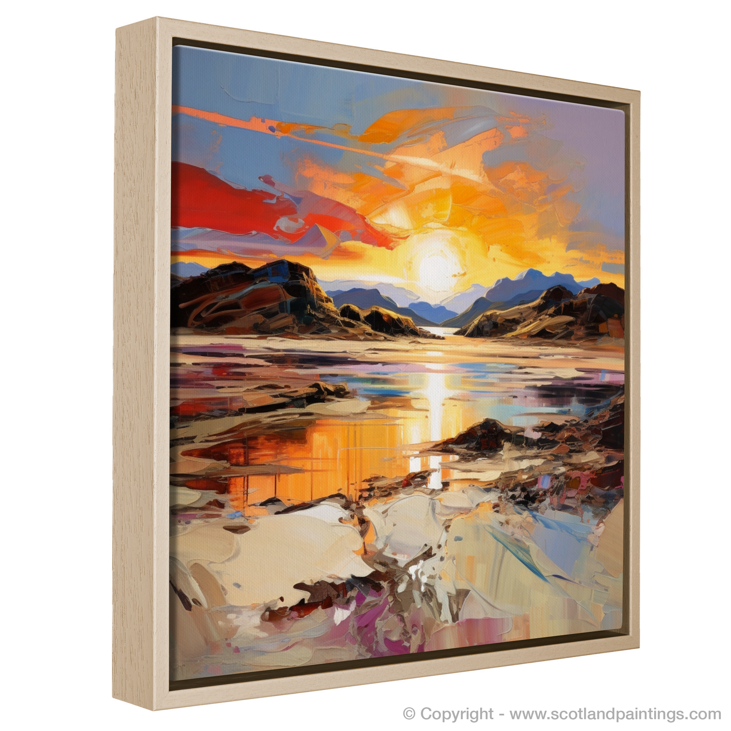 Painting and Art Print of Silver Sands of Morar at sunset entitled "Golden Hour at Silver Sands: An Expressionist Ode to Morar".