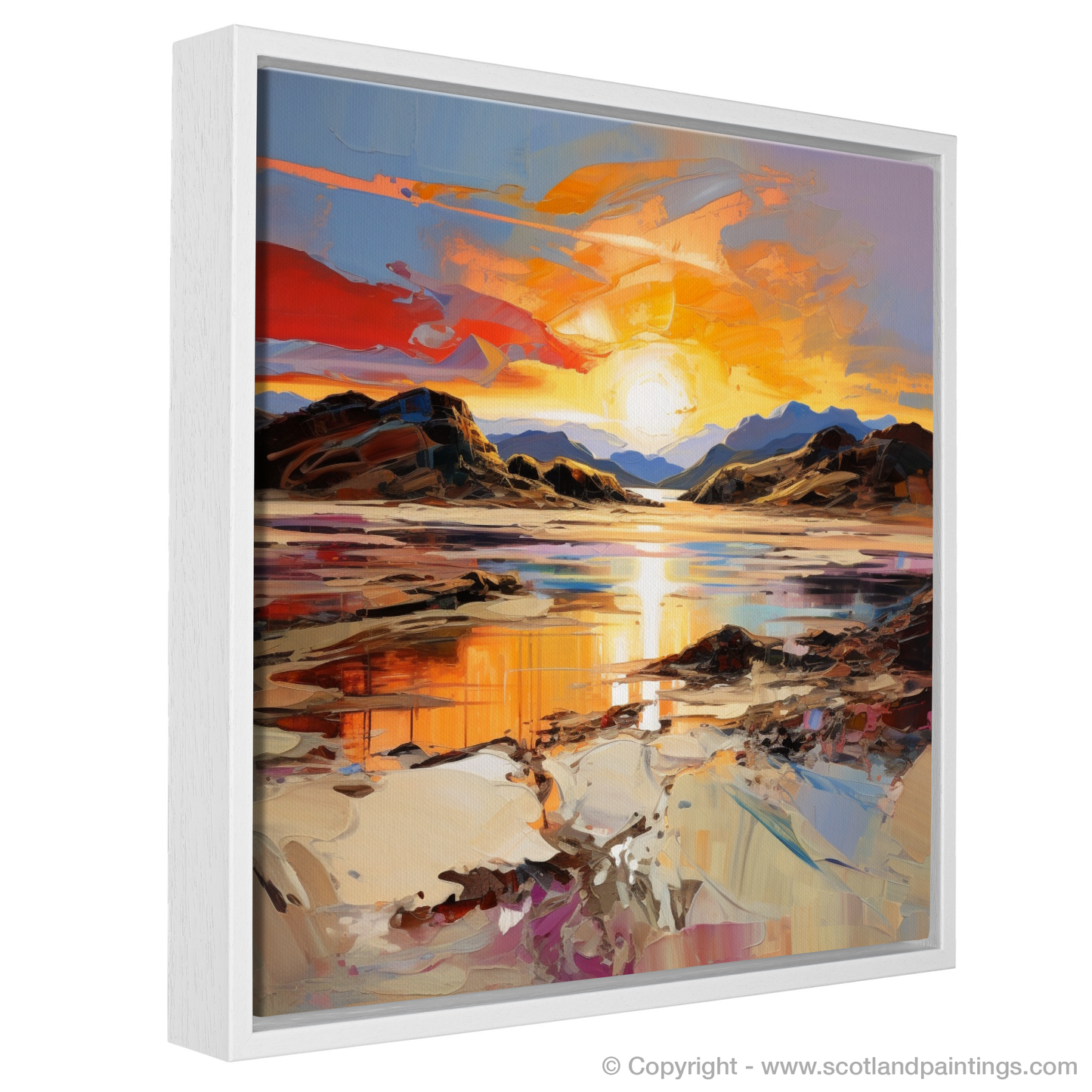 Painting and Art Print of Silver Sands of Morar at sunset entitled "Golden Hour at Silver Sands: An Expressionist Ode to Morar".