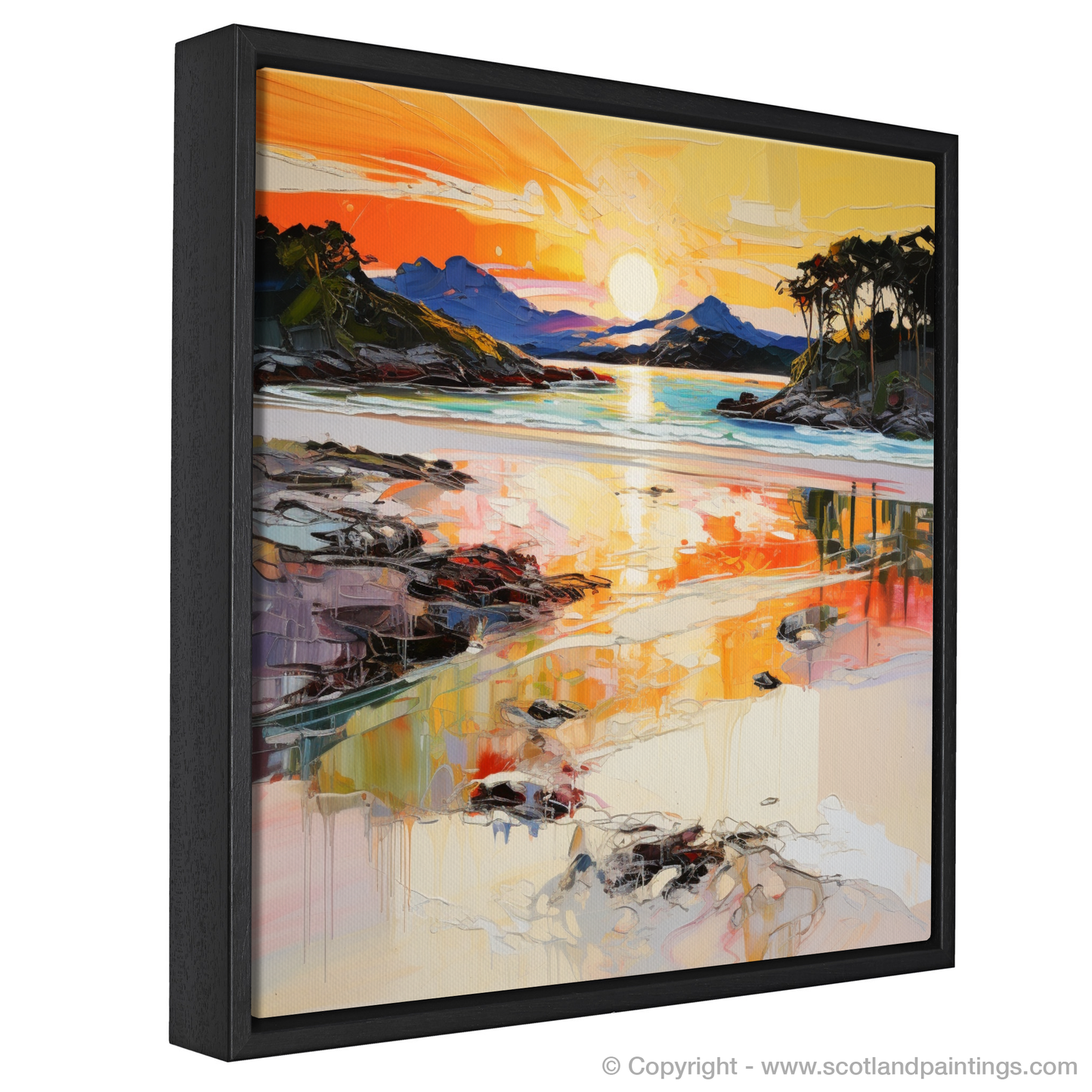 Painting and Art Print of Silver Sands of Morar at sunset entitled "Sunset Serenade at Silver Sands of Morar".