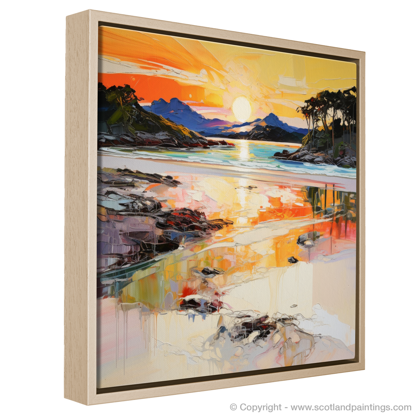 Painting and Art Print of Silver Sands of Morar at sunset entitled "Sunset Serenade at Silver Sands of Morar".