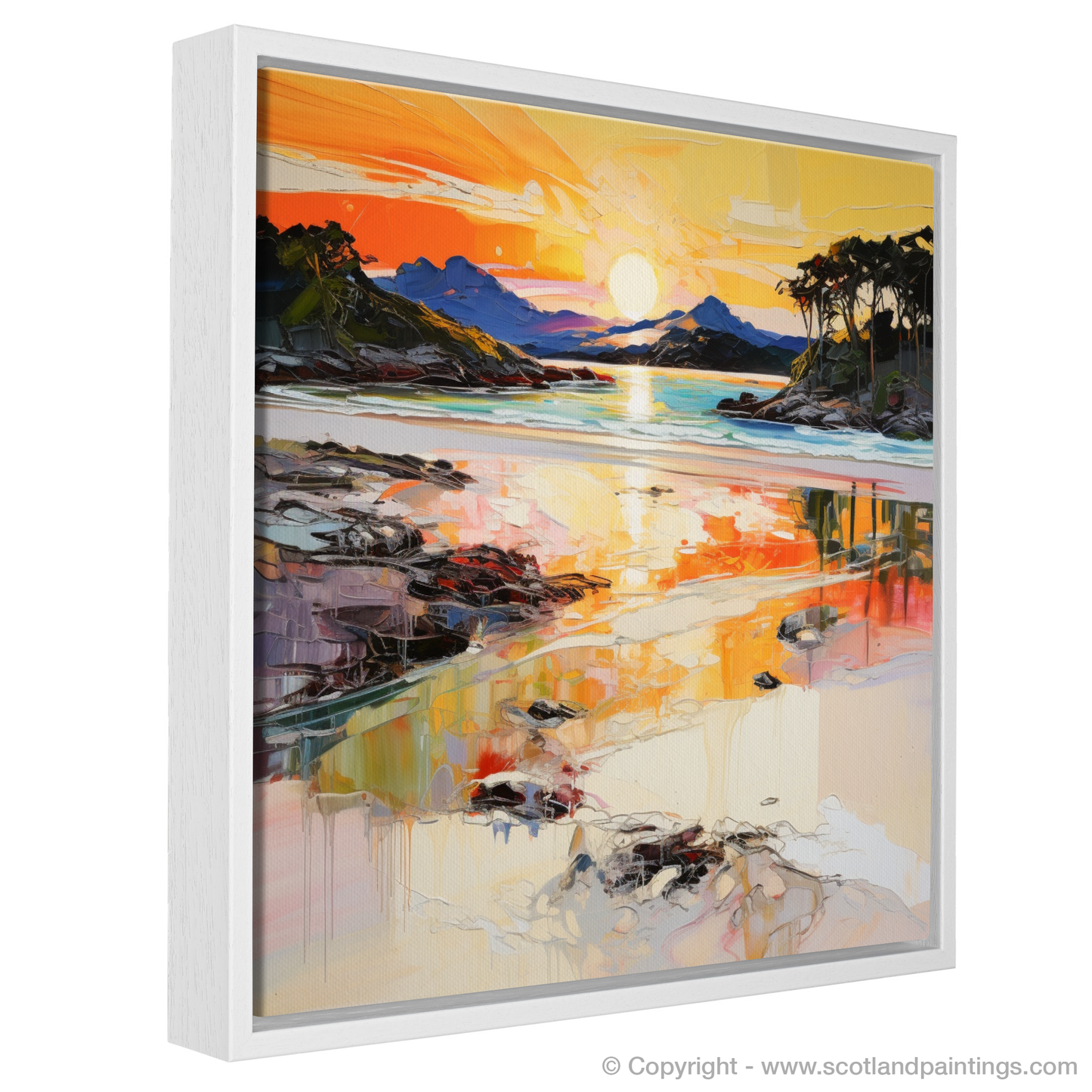 Painting and Art Print of Silver Sands of Morar at sunset entitled "Sunset Serenade at Silver Sands of Morar".