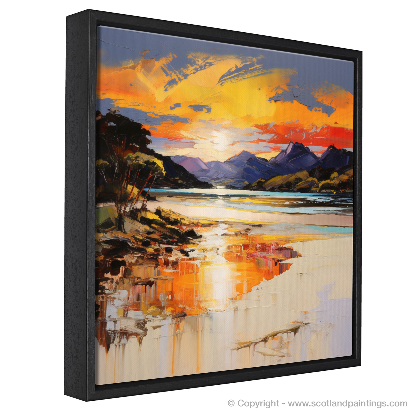 Painting and Art Print of Silver Sands of Morar at sunset entitled "Fiery Reflections at Morar Sands".