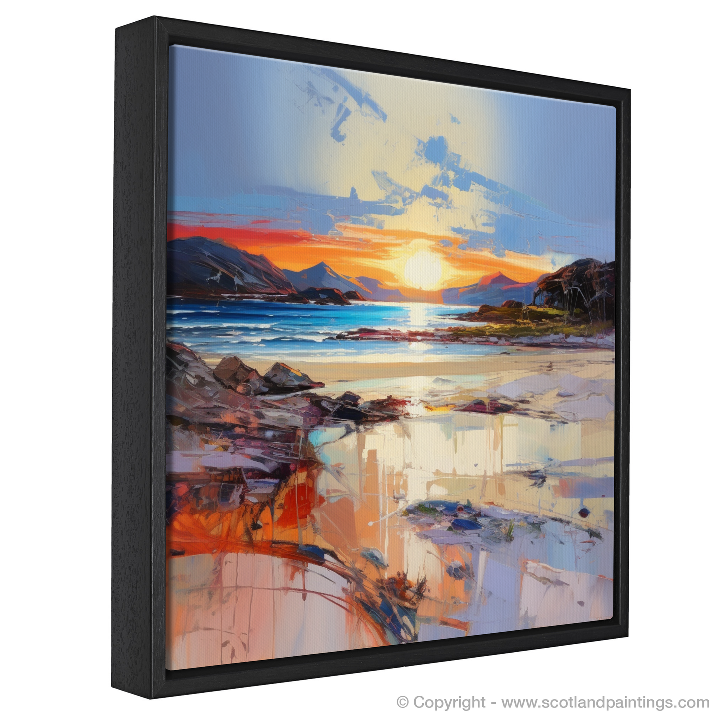 Painting and Art Print of Silver Sands of Morar at sunset. Sunset Embrace at Silver Sands of Morar.