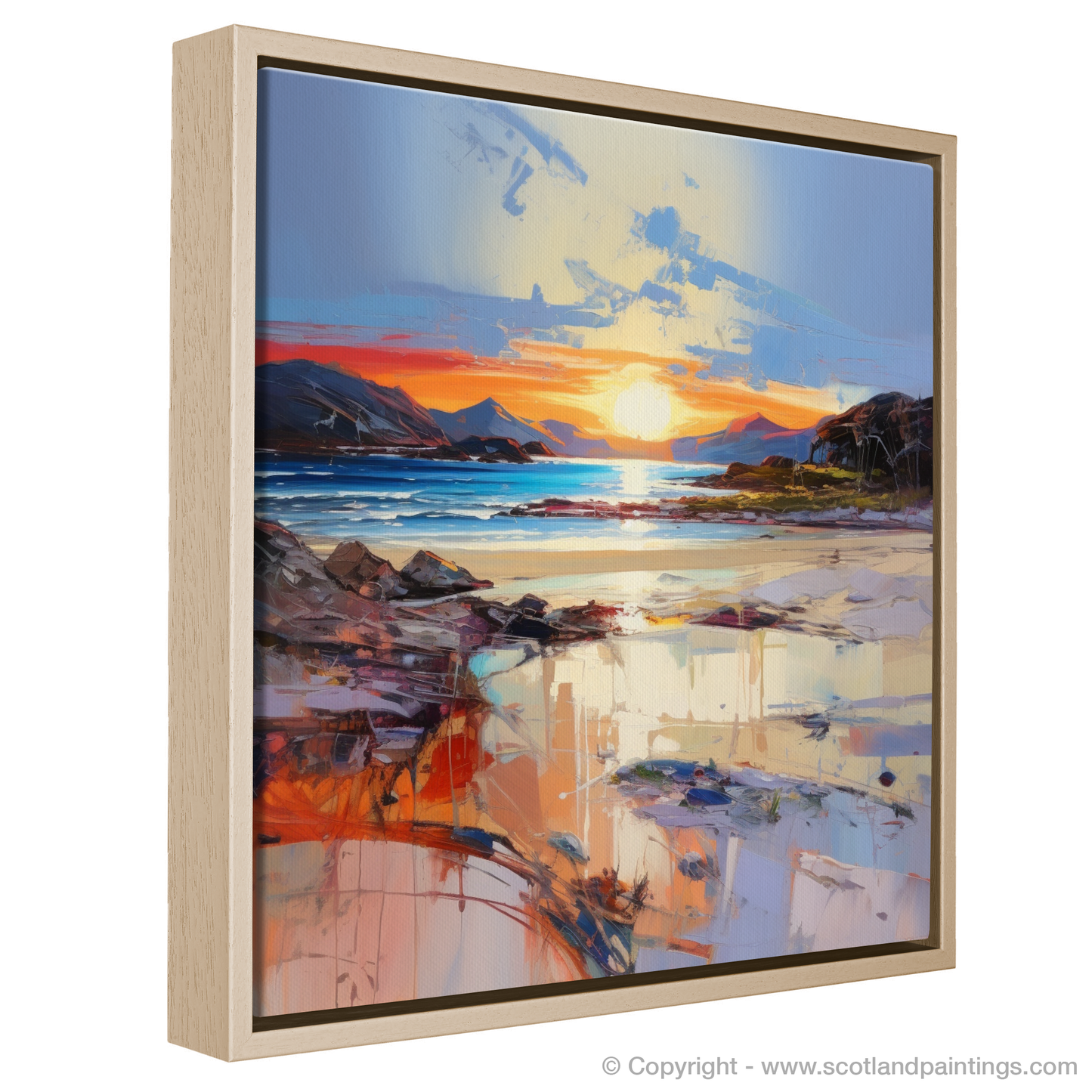 Painting and Art Print of Silver Sands of Morar at sunset. Sunset Embrace at Silver Sands of Morar.