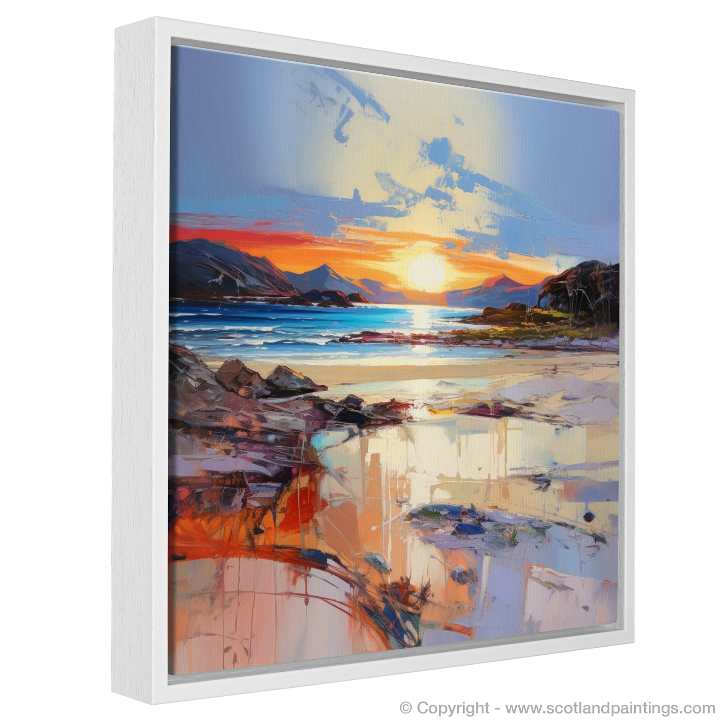 Painting and Art Print of Silver Sands of Morar at sunset. Sunset Embrace at Silver Sands of Morar.