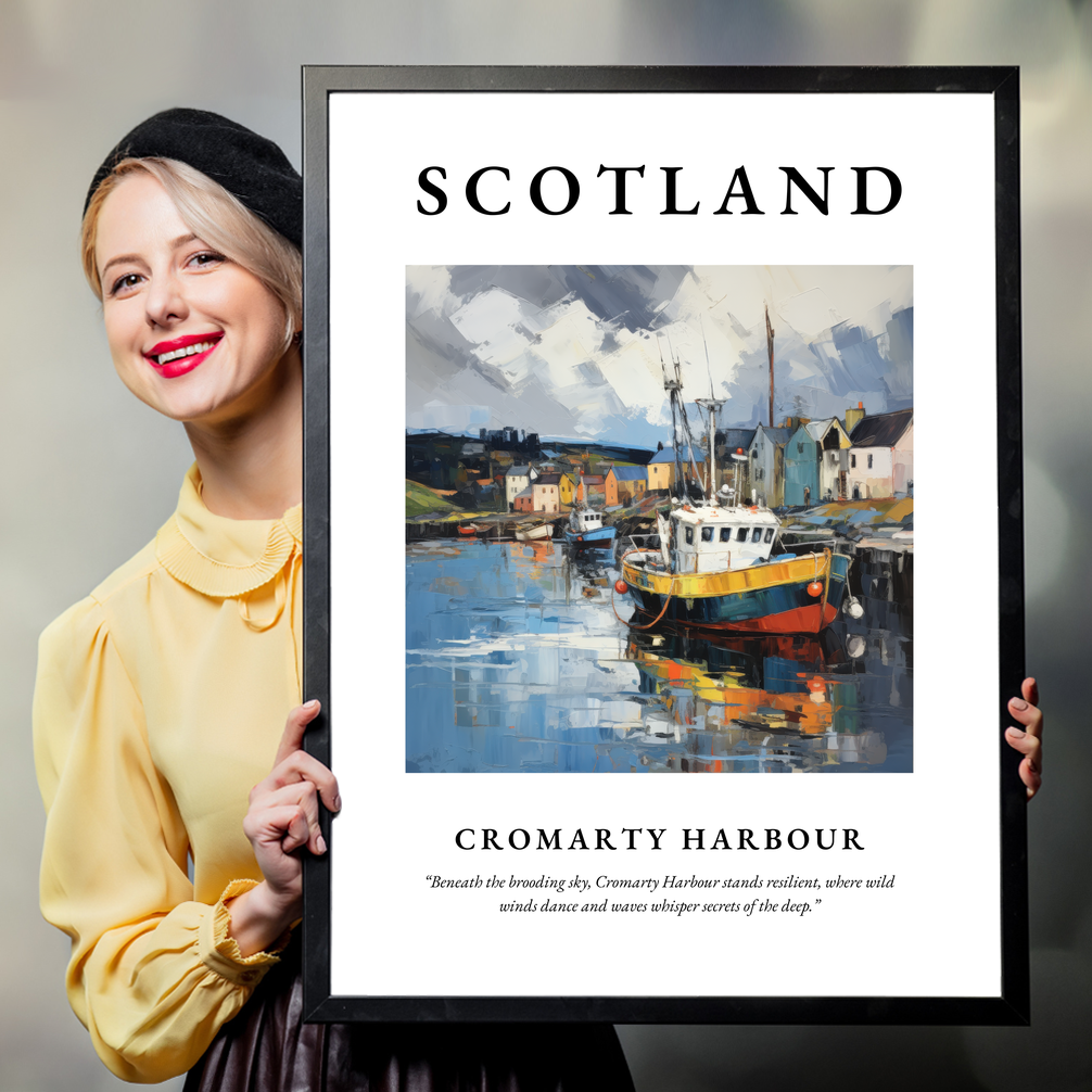 Person holding a poster of Cromarty Harbour