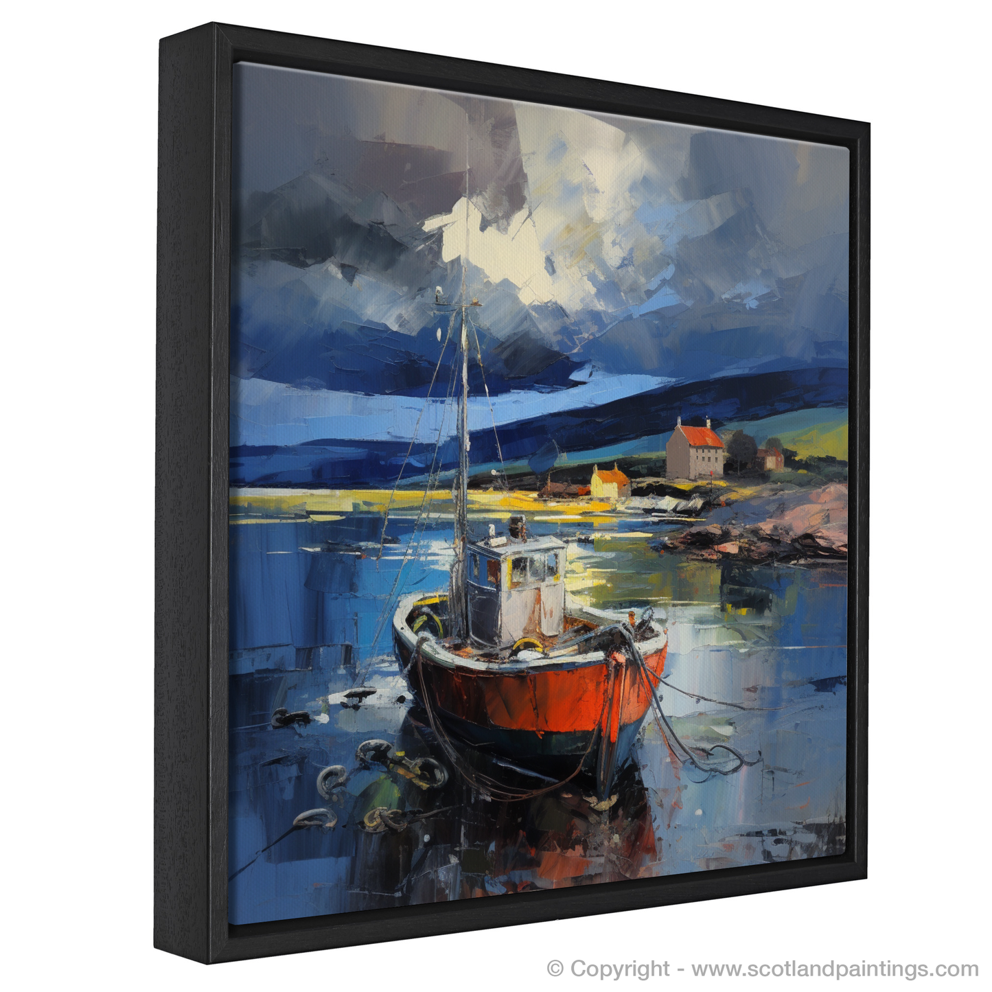 Painting and Art Print of Cromarty Harbour with a stormy sky entitled "Storm's Embrace: The Energy of Cromarty Harbour".