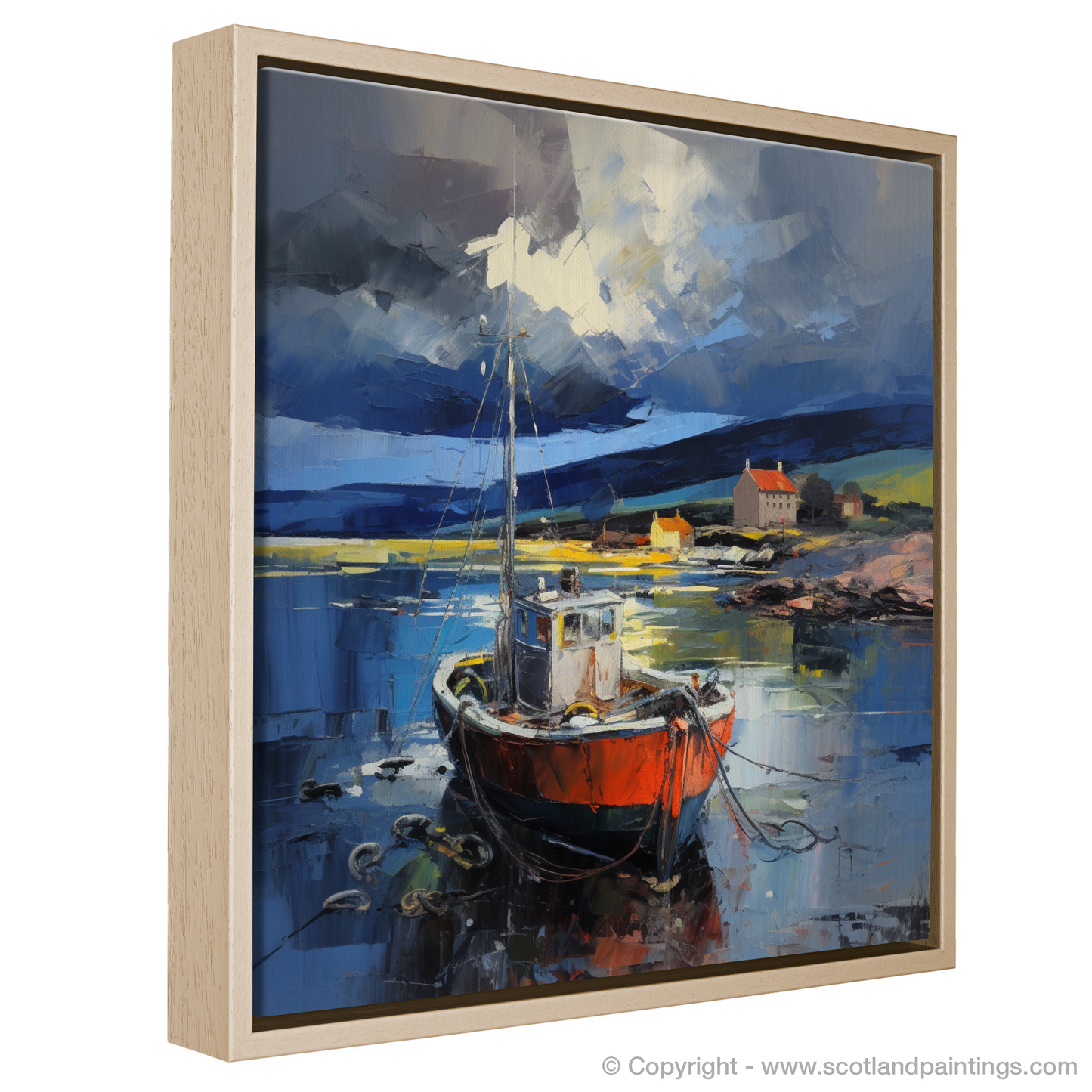 Painting and Art Print of Cromarty Harbour with a stormy sky entitled "Storm's Embrace: The Energy of Cromarty Harbour".