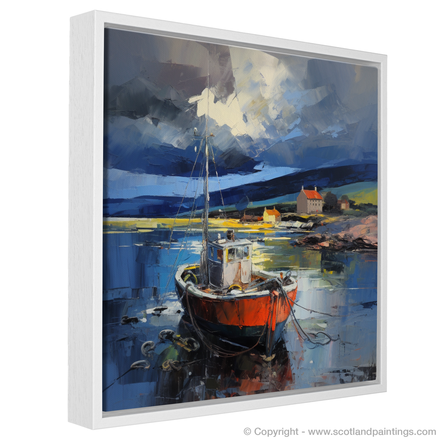 Painting and Art Print of Cromarty Harbour with a stormy sky entitled "Storm's Embrace: The Energy of Cromarty Harbour".