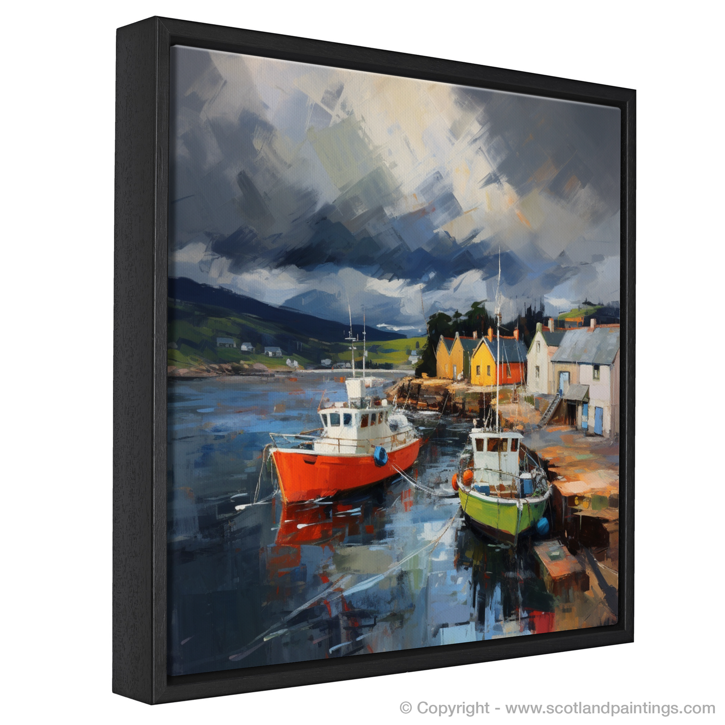 Painting and Art Print of Cromarty Harbour with a stormy sky entitled "Storm's Embrace over Cromarty Harbour".