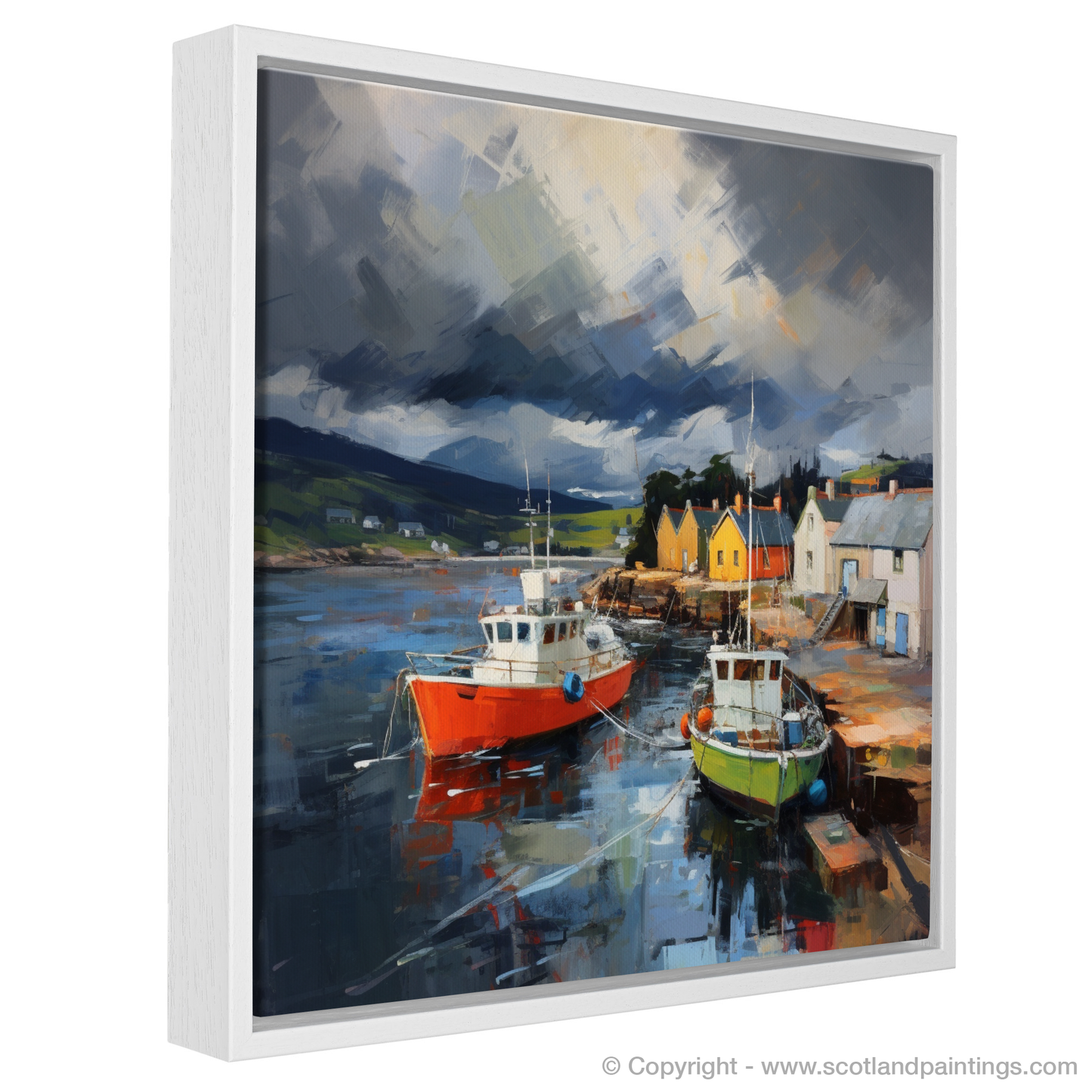 Painting and Art Print of Cromarty Harbour with a stormy sky entitled "Storm's Embrace over Cromarty Harbour".