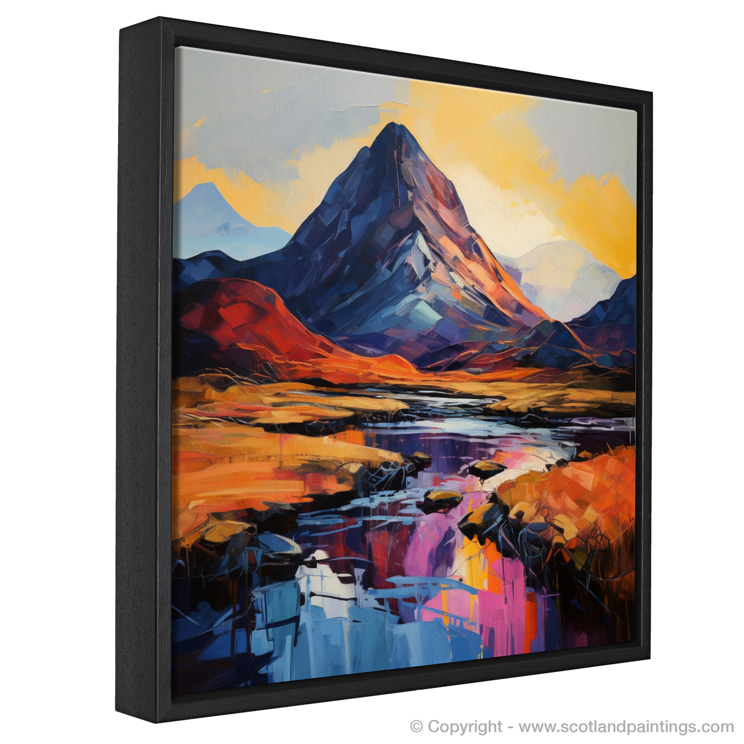 Painting and Art Print of Silhouetted peaks in Glencoe entitled "Emotive Peaks of Glencoe: An Expressionist Journey".