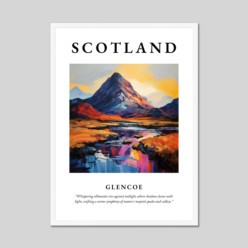 Poster in a white frame with the word Scotland