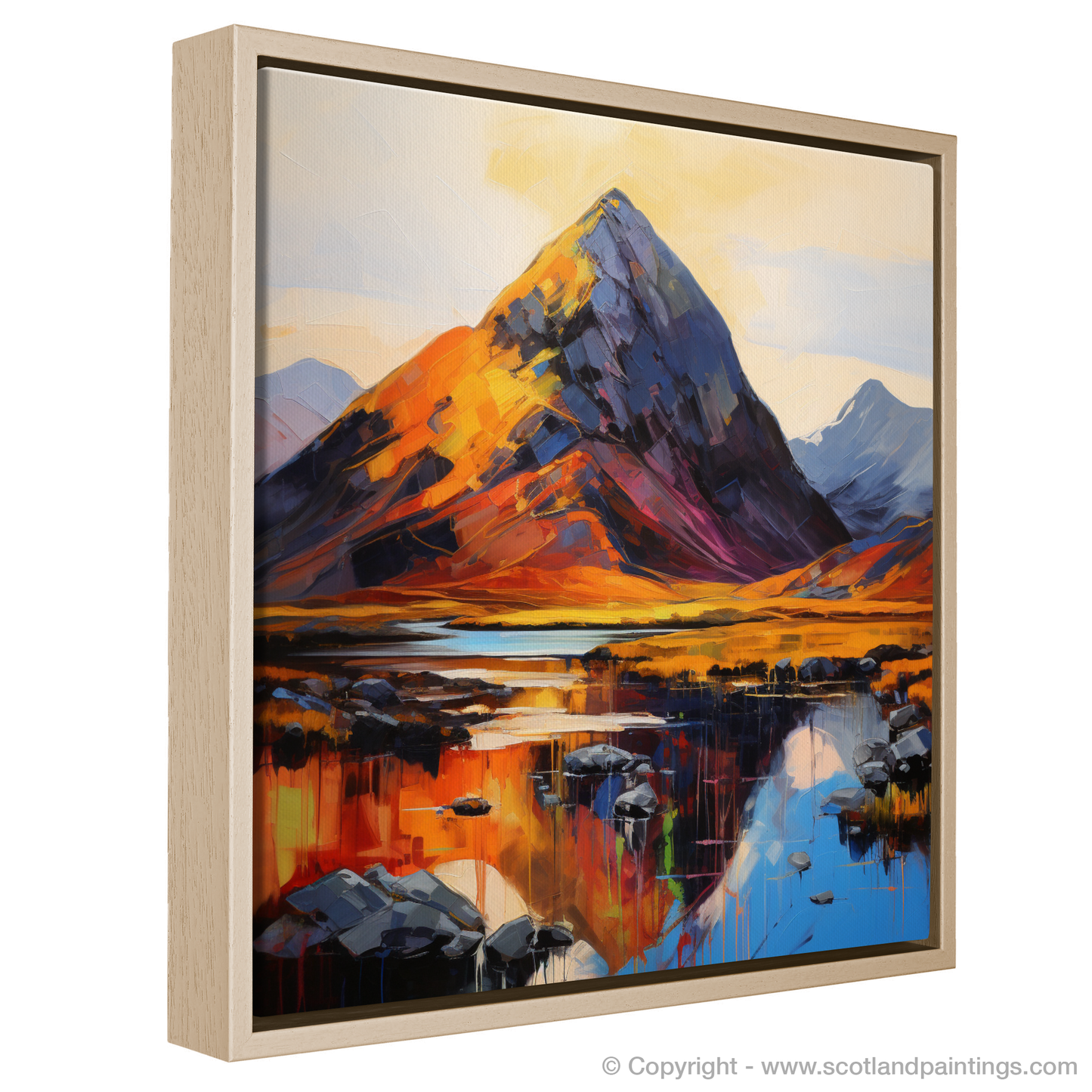 Painting and Art Print of Silhouetted peaks in Glencoe entitled "Majestic Glencoe: A Dance of Light and Shadow".