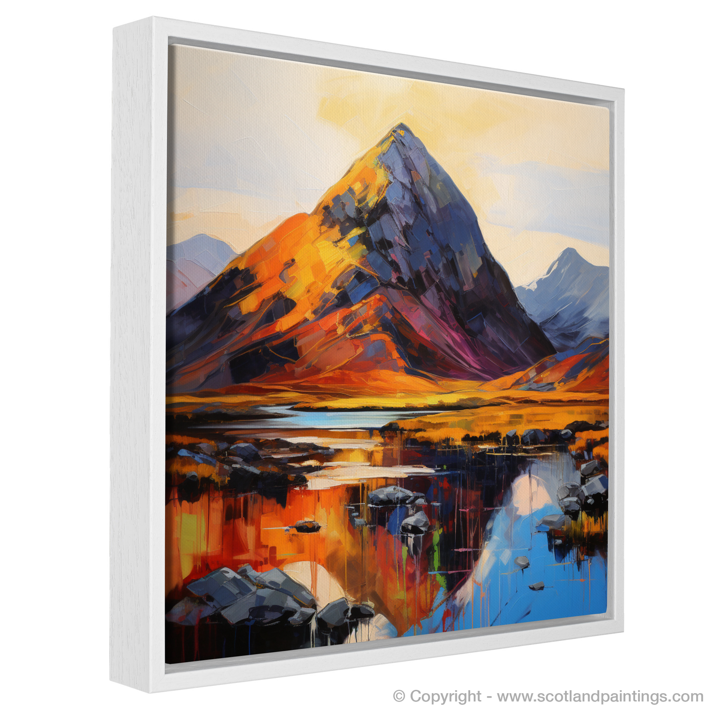 Painting and Art Print of Silhouetted peaks in Glencoe entitled "Majestic Glencoe: A Dance of Light and Shadow".