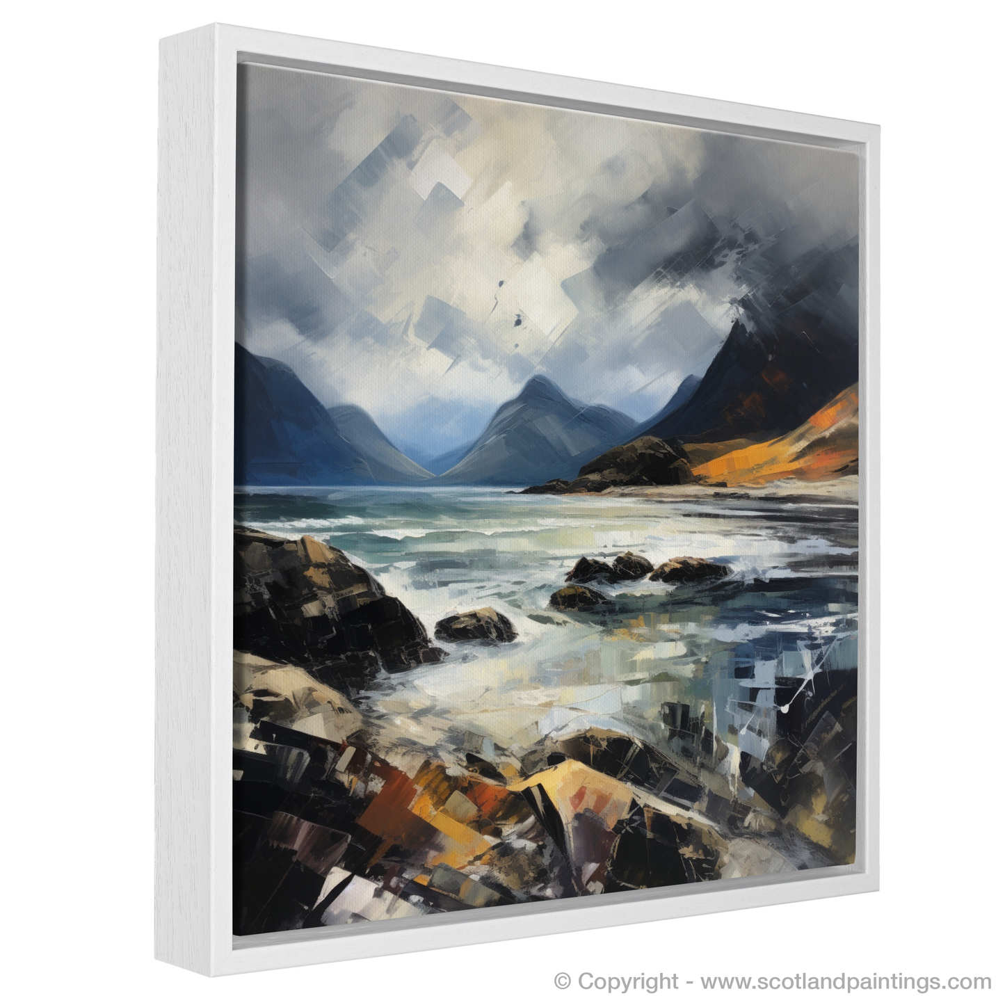 Painting and Art Print of Elgol Bay with a stormy sky entitled "Storm's Symphony over Elgol Bay".