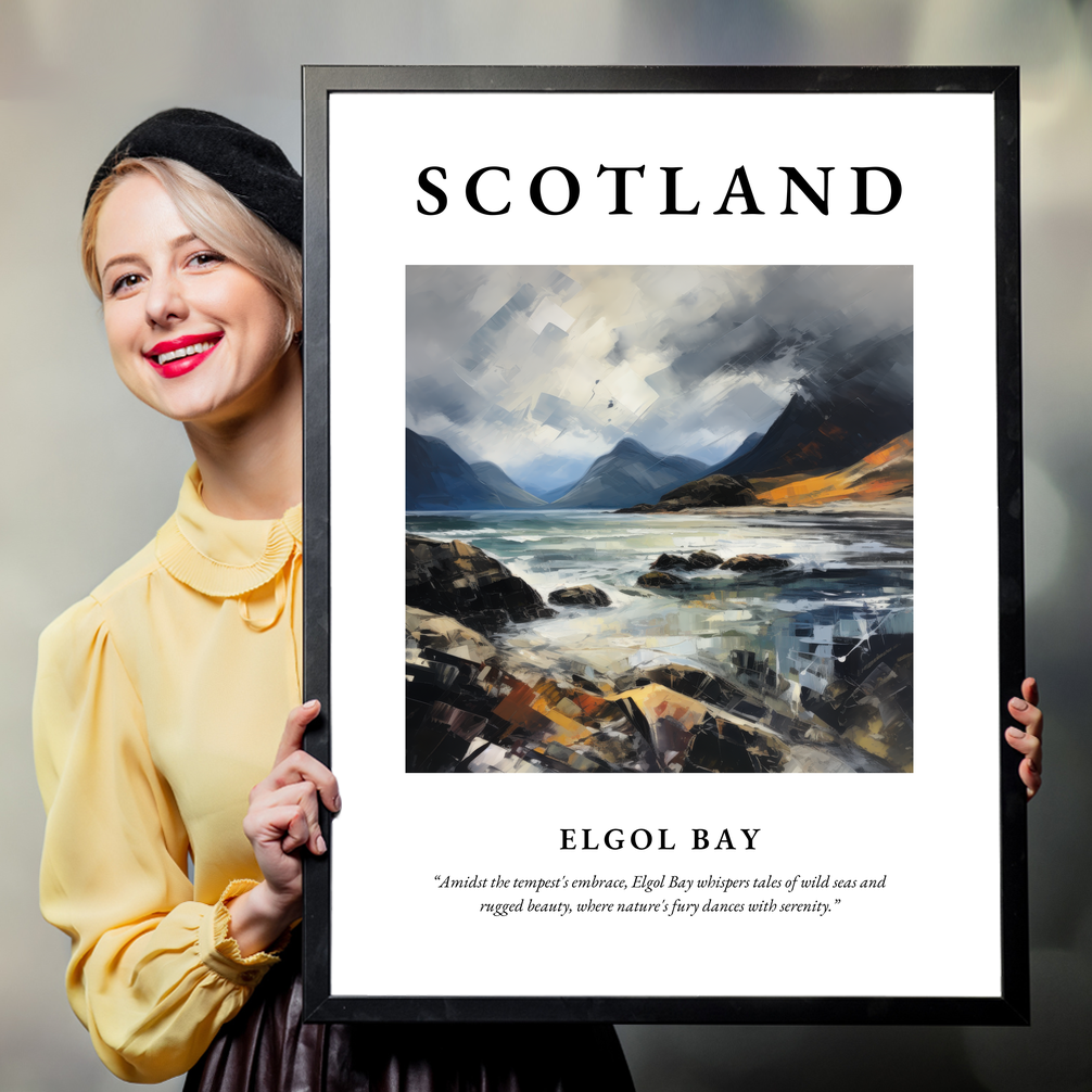 Person holding a poster of Elgol Bay